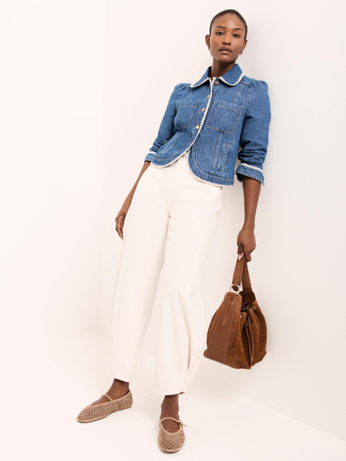 Image 2 of 6 of Mint Velvet Crochet Trim Denim Jacket - Blue