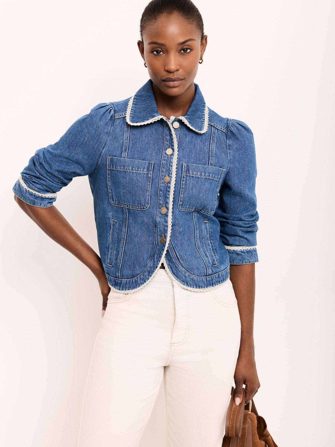 Image 3 of 6 of Mint Velvet Crochet Trim Denim Jacket - Blue