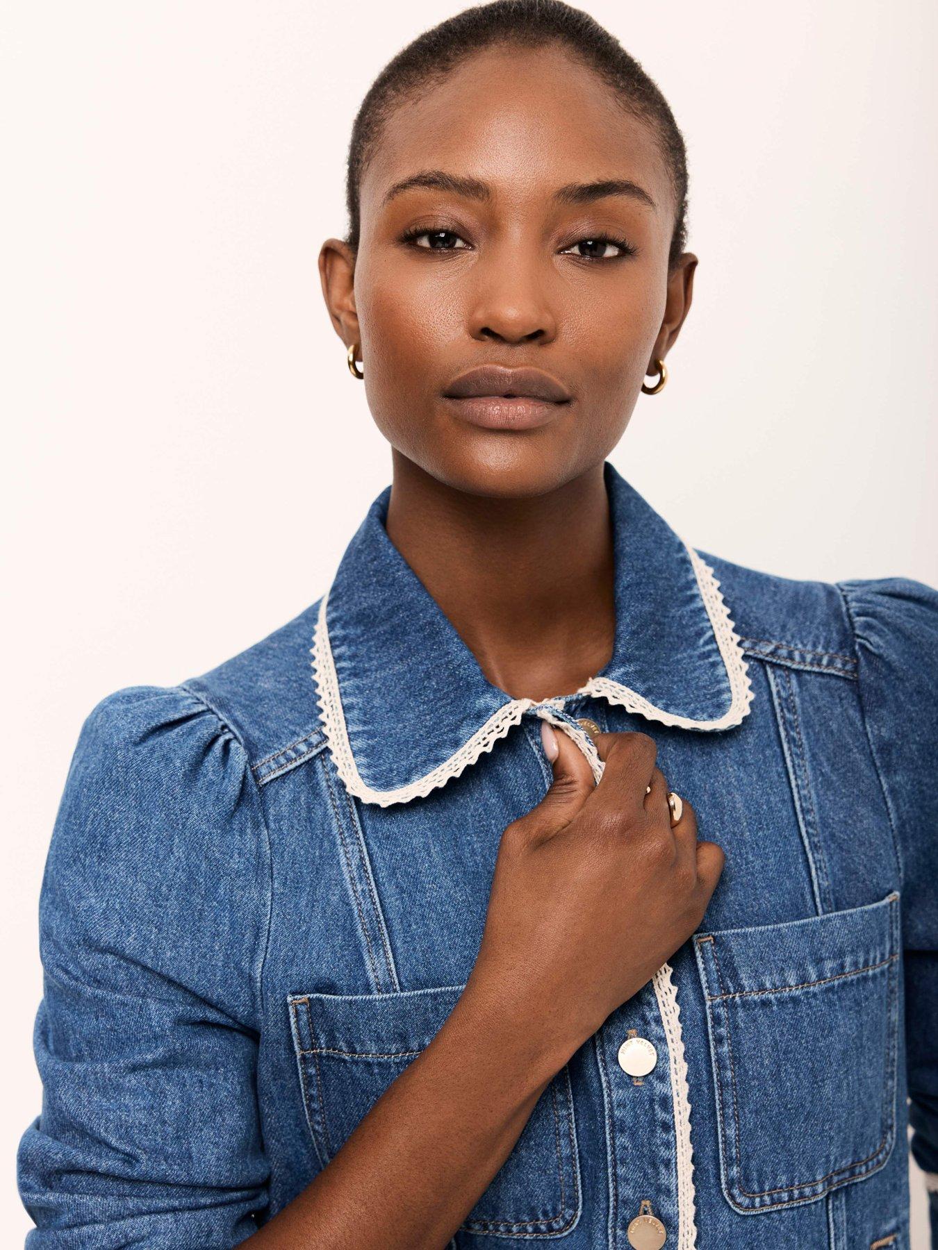Image 4 of 6 of Mint Velvet Crochet Trim Denim Jacket - Blue