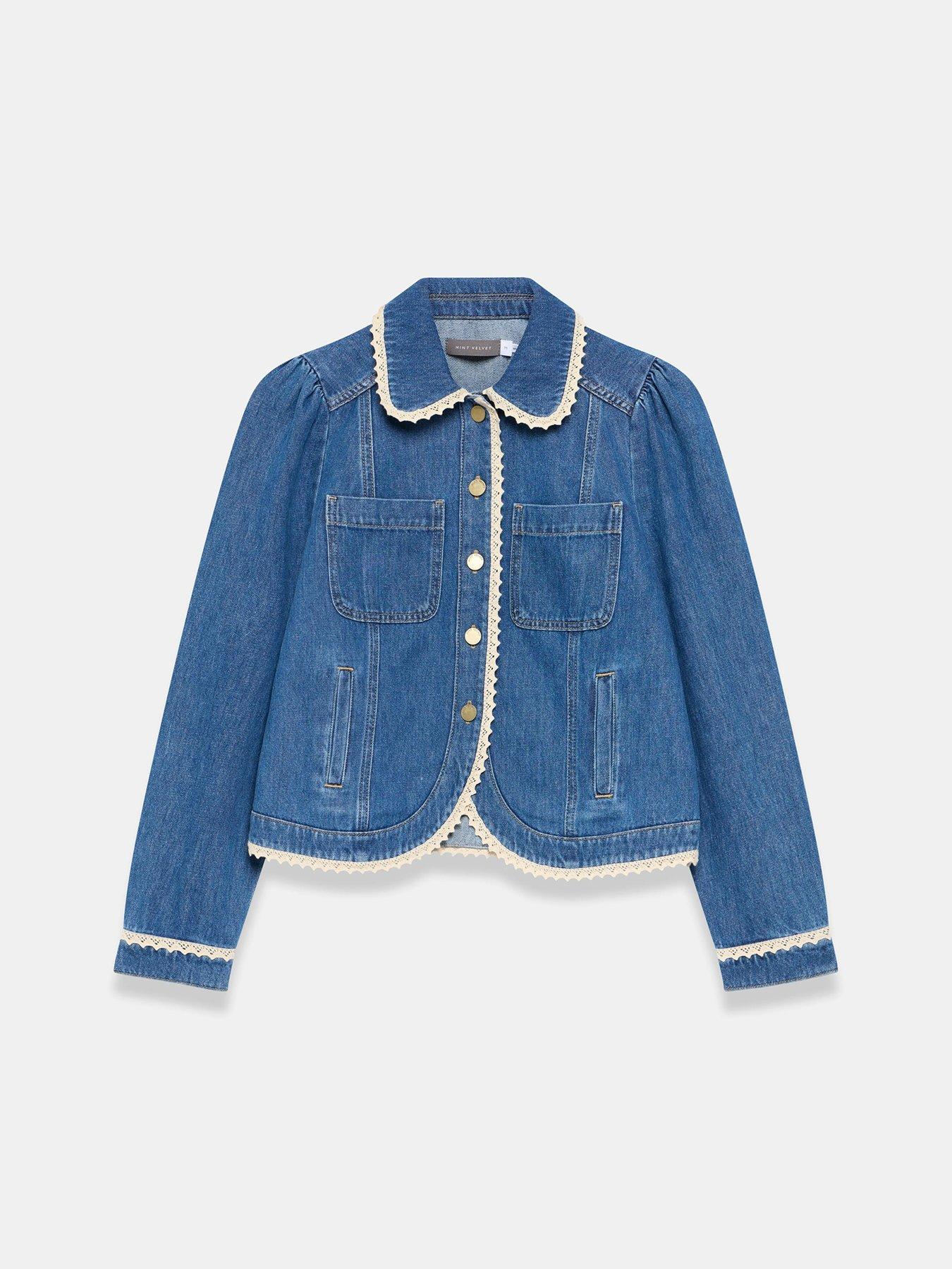 Image 5 of 6 of Mint Velvet Crochet Trim Denim Jacket - Blue
