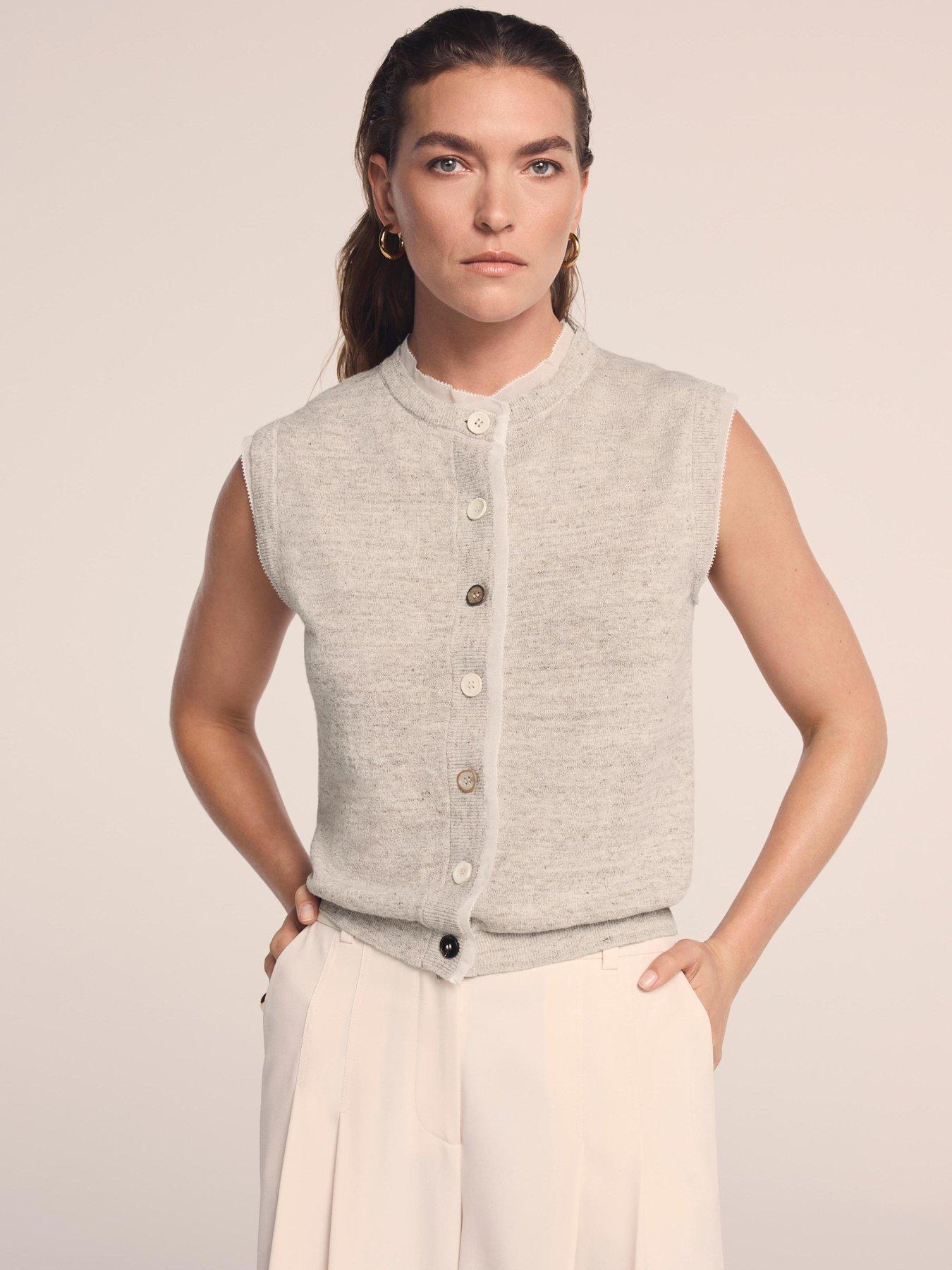 Mint Velvet Neutral Linen Woven Mix Top - Cream