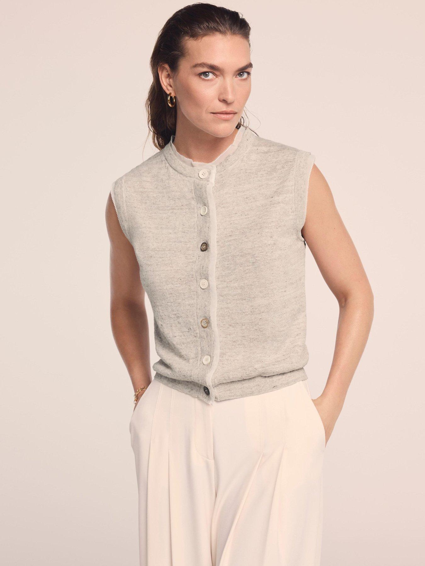  image of mint-velvet-neutral-linen-woven-mix-top-cream