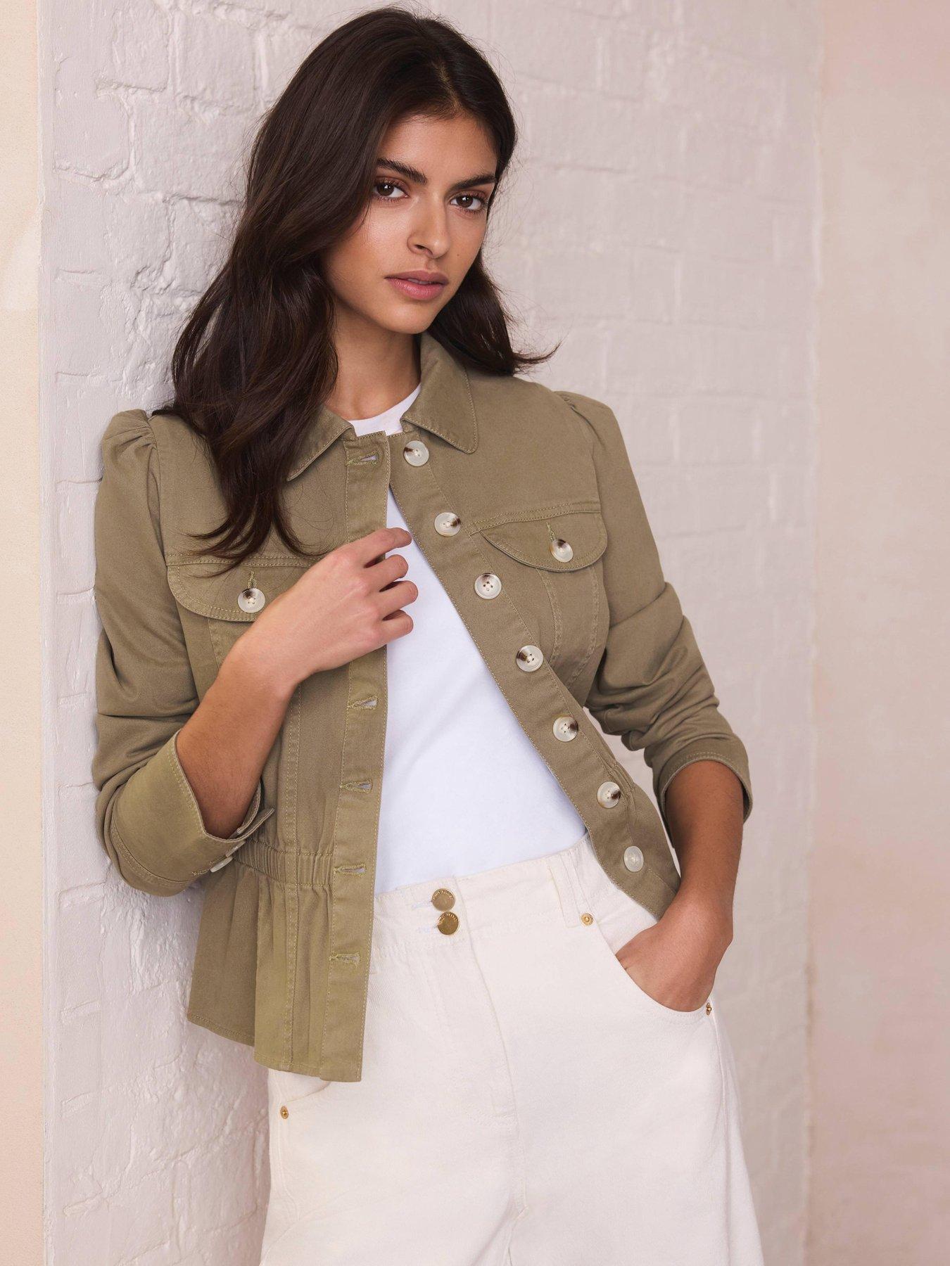 Image 3 of 6 of Mint Velvet Collared Peplum Jacket - Khaki