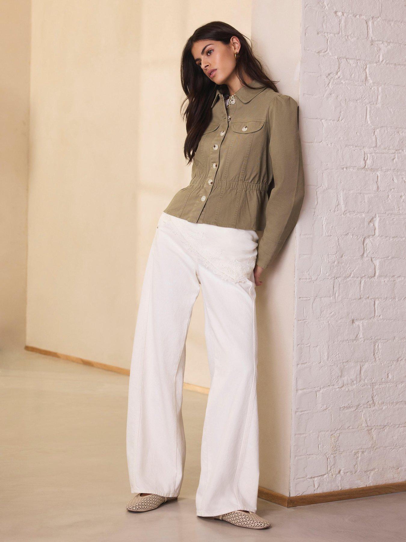  image of mint-velvet-khaki-collared-peplum-jacket