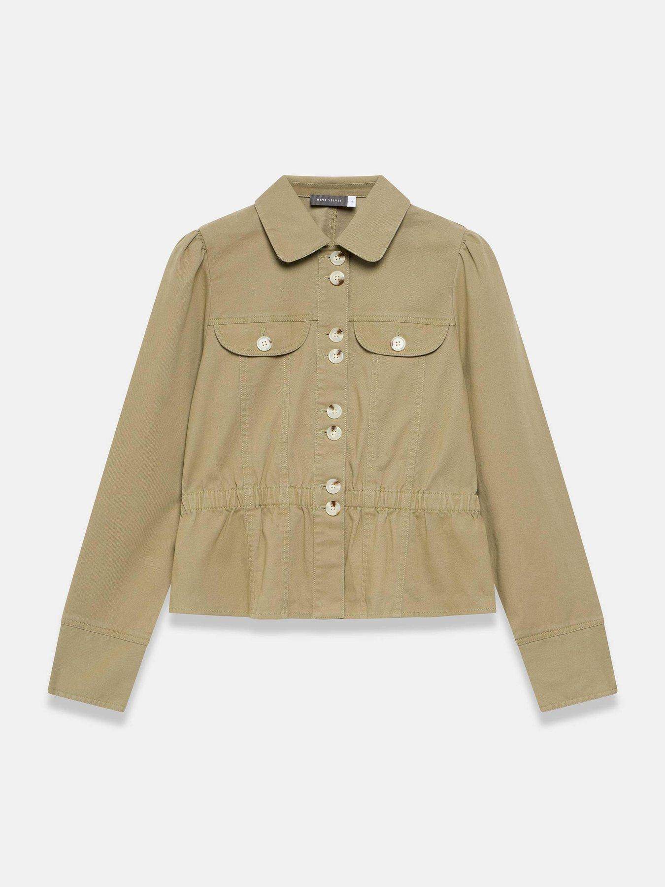  image of mint-velvet-khaki-collared-peplum-jacket