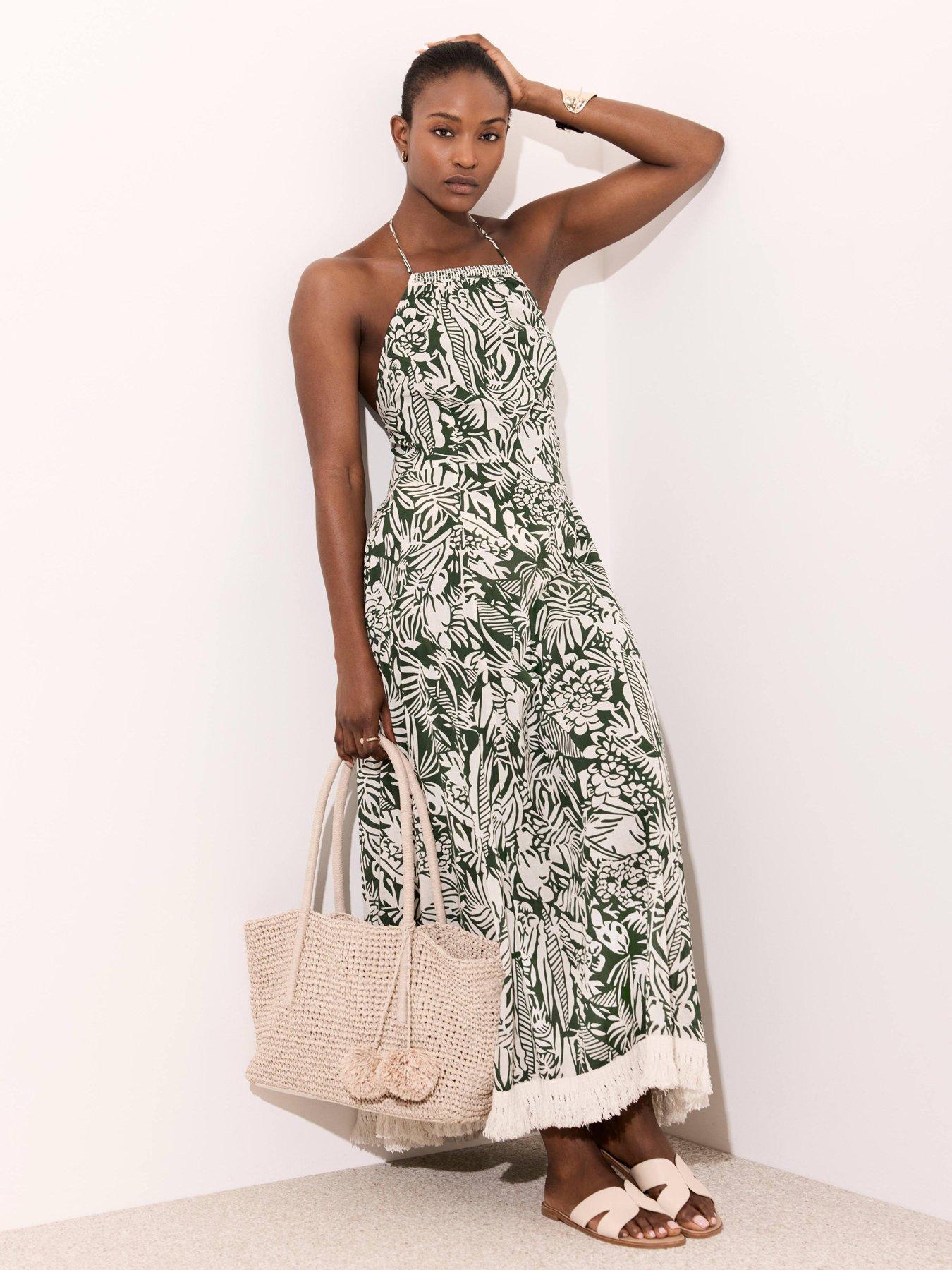 Image 1 of 6 of Mint Velvet Printed Halterneck Maxi Dress