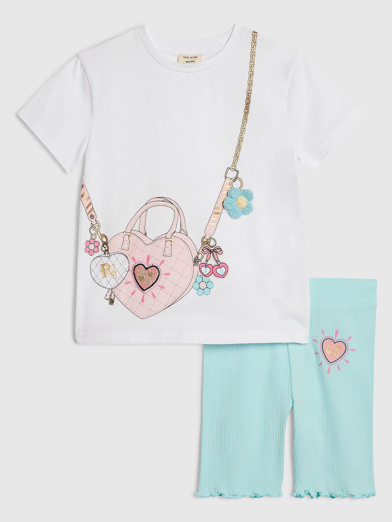 River Island Mini Girls 3D Floral Bag T-Shirt Set - White
