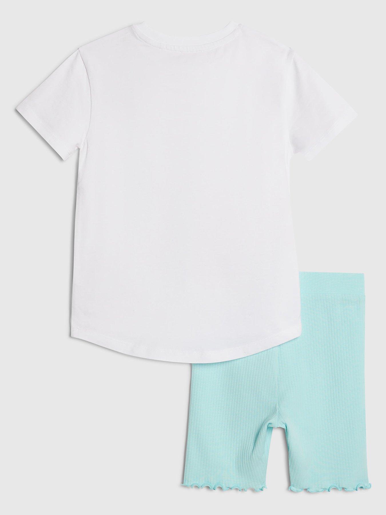 Image 2 of 5 of River Island Mini Girls 3D Floral Bag T-Shirt Set - White