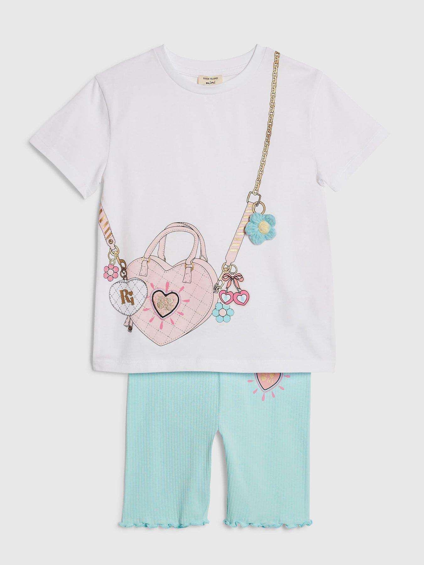 Image 3 of 5 of River Island Mini Girls 3D Floral Bag T-Shirt Set - White