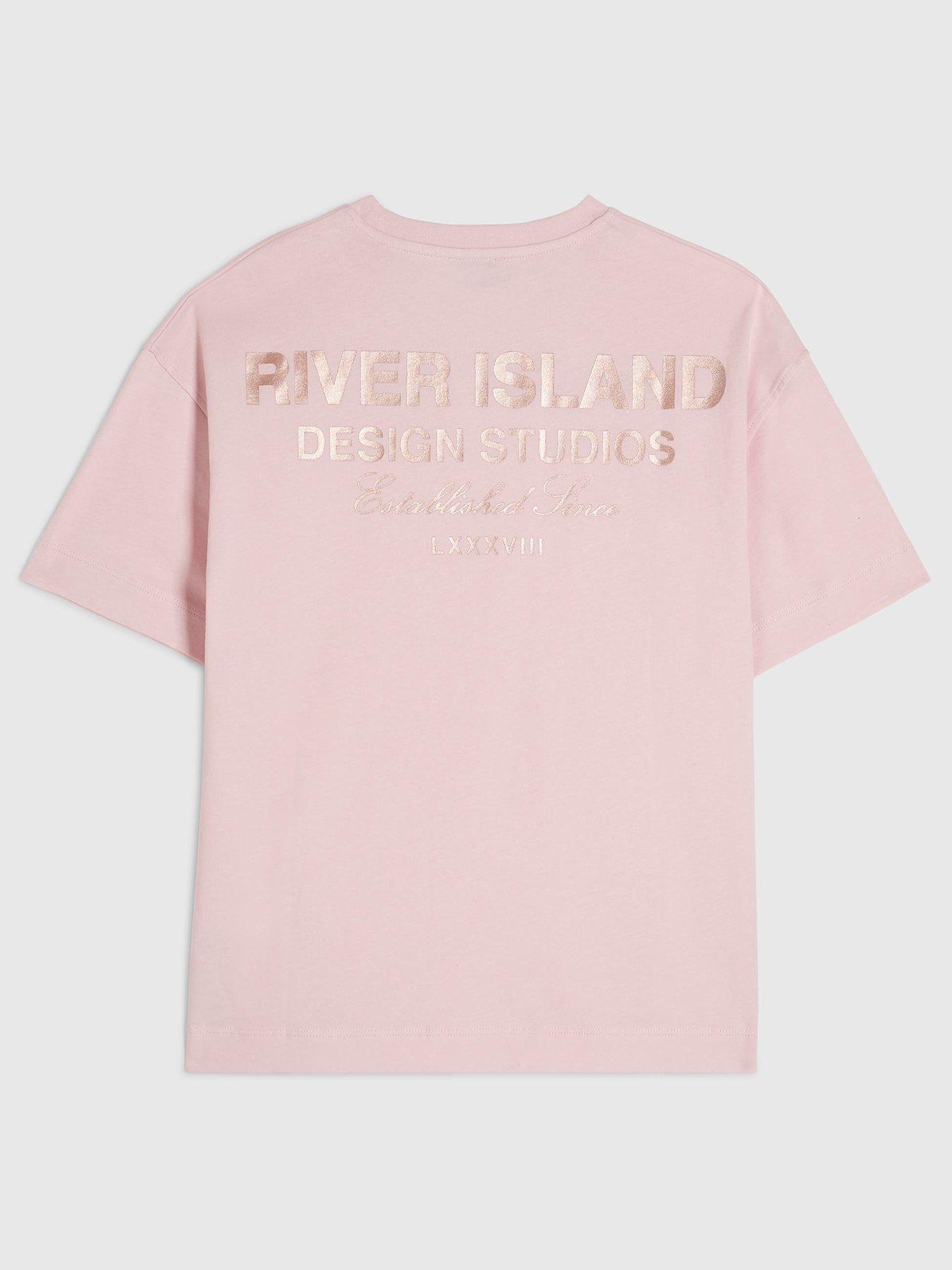 River Island Girls RI Design Studios Metallic T-Shirt - Pink