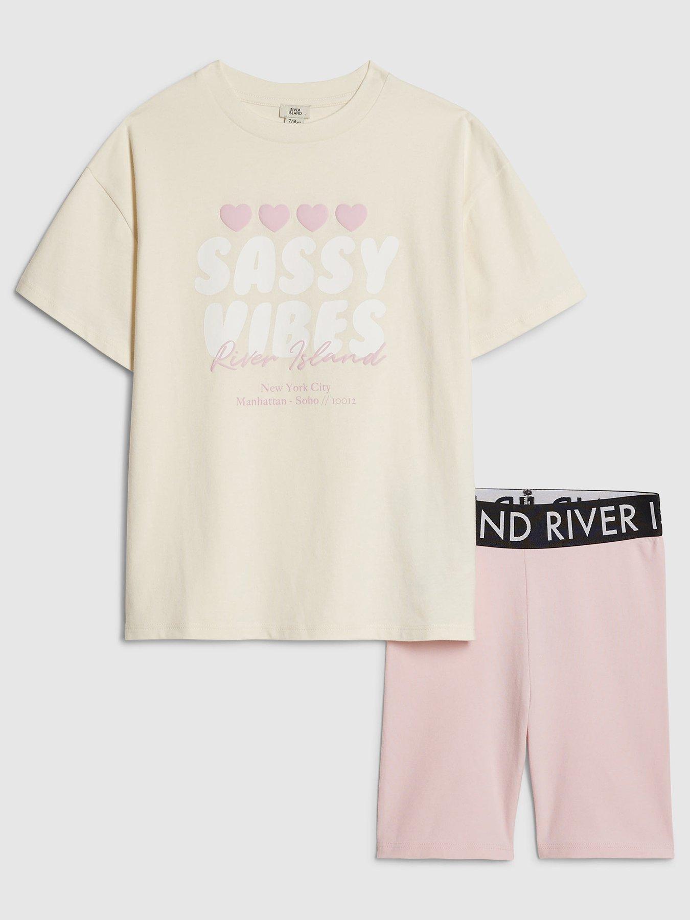 River Island Older Girls Sassy Vibes T-Shirt Set - Yellow