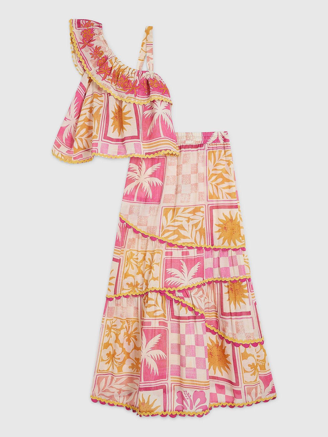 Image 2 of 5 of River Island Older Girls Postcard Top And Maxi Skirt Set - Pink