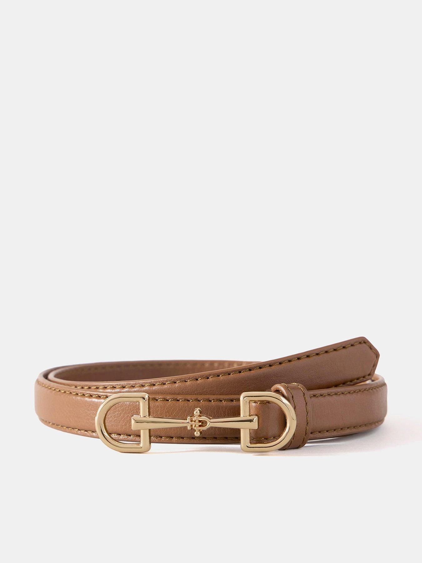 front image of mint-velvet-tan-leather-snaffle-belt-brown