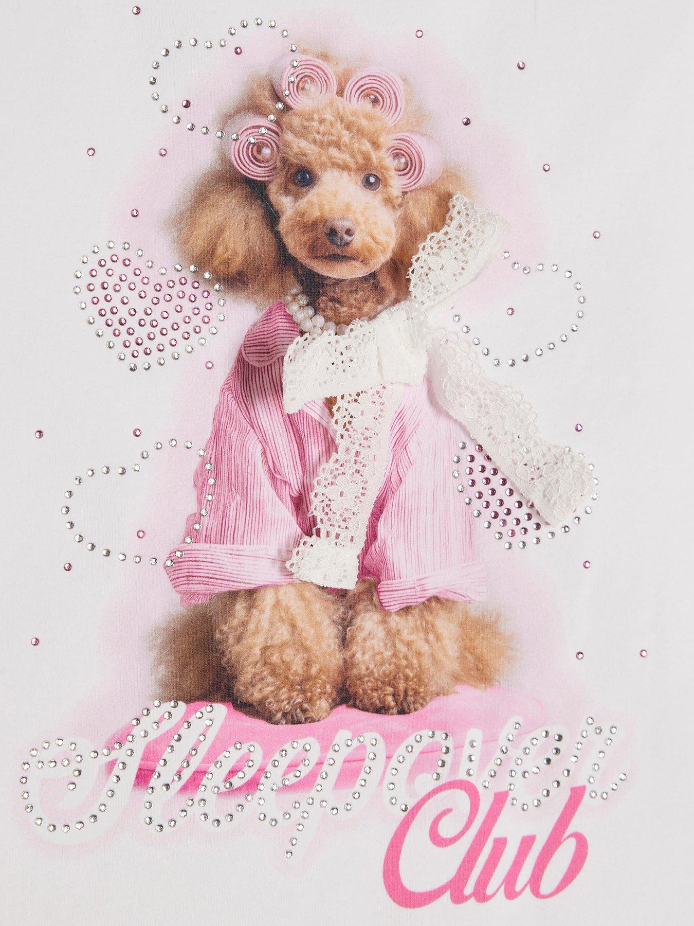 Image 4 of 4 of River Island Older Girls Puppy Gingham Pyjamas - White