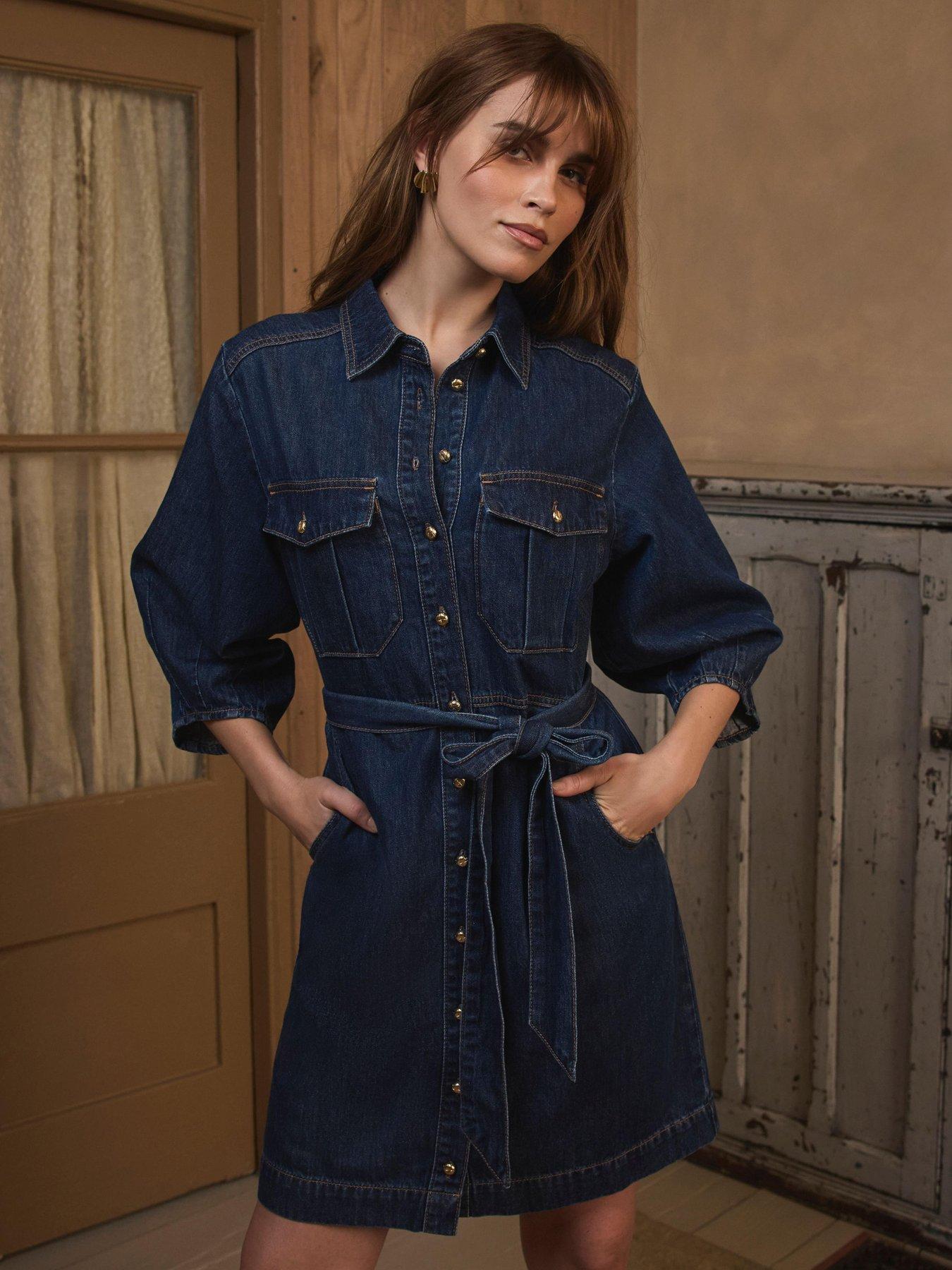 Mint Velvet Denim Mini Shirt Dress - Blue