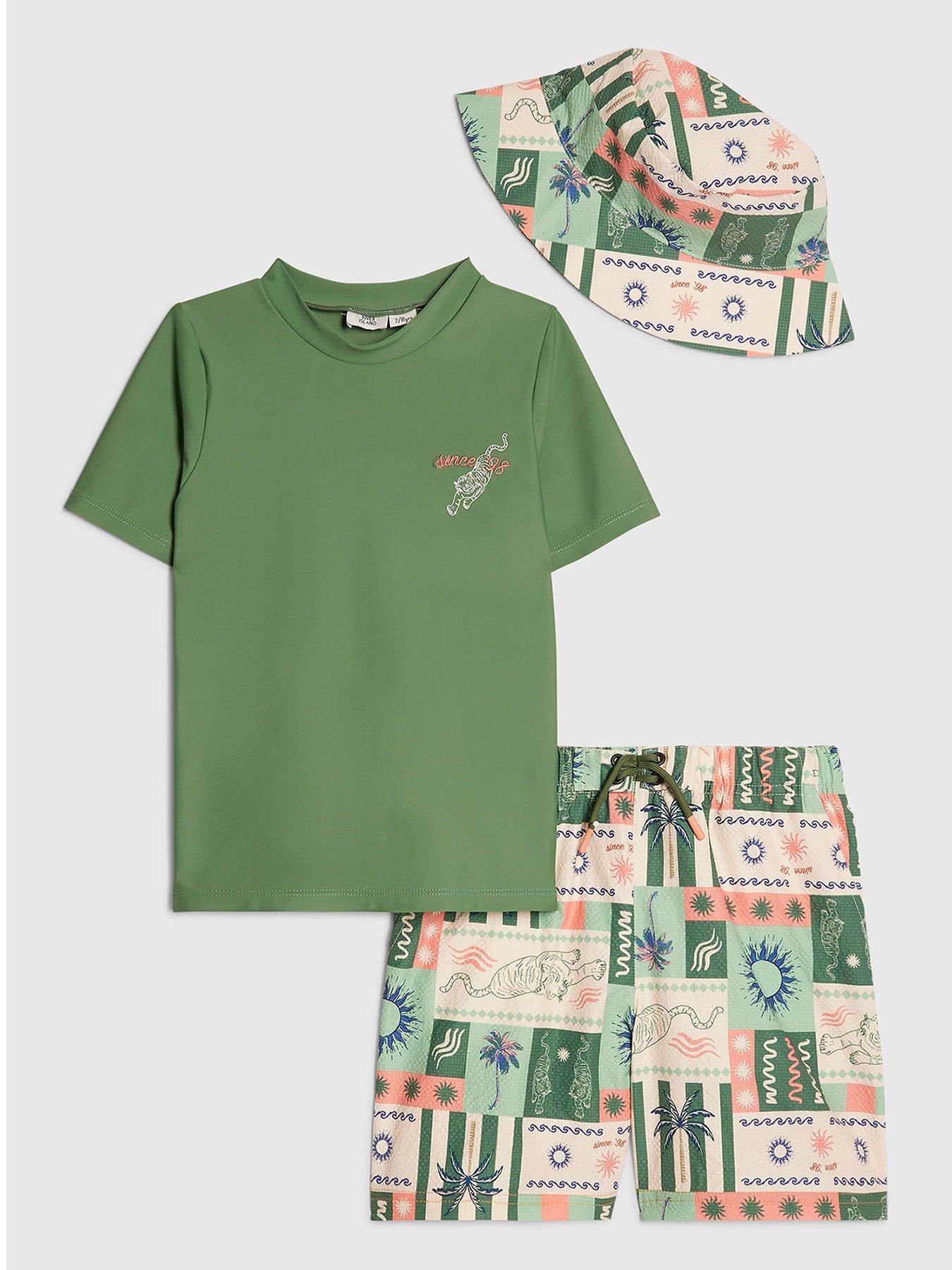 River Island Older Boys Tiger Swim Top And Shorts Set - Khaki