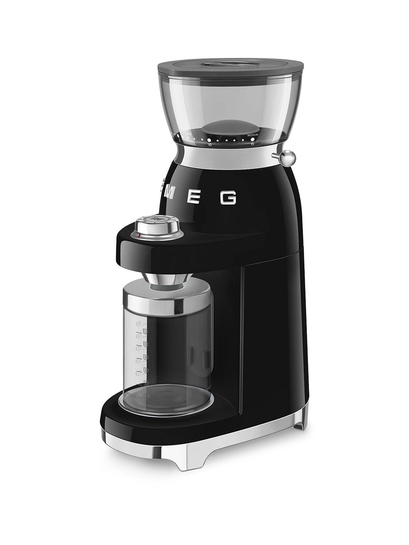 Smeg 50's Style Electric Coffee Grinder, Conical Burr, 30 Bean Grinding Levels, Black