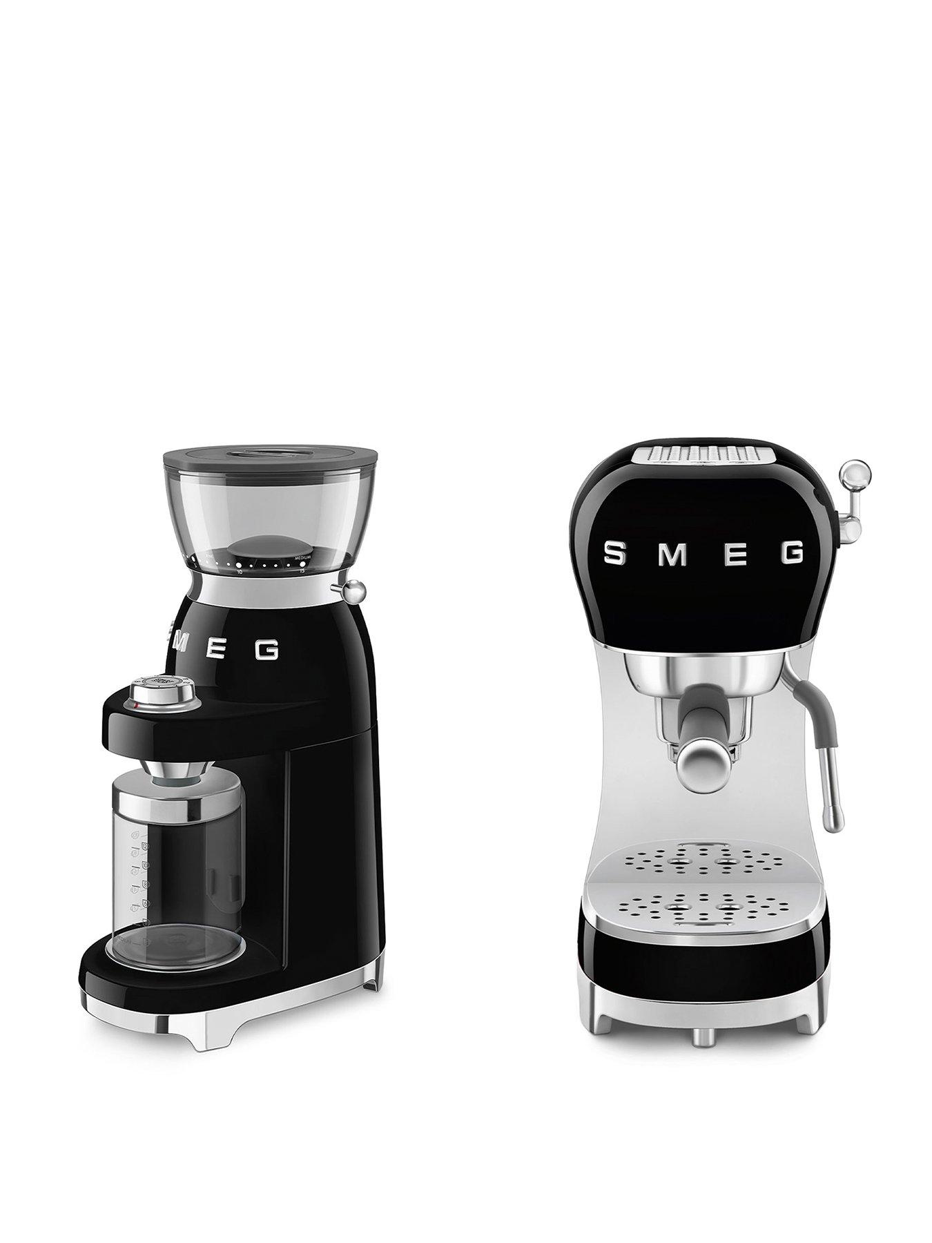 Smeg 50s Style Espresso Coffee Machine & Electric Coffee Grinder, Black