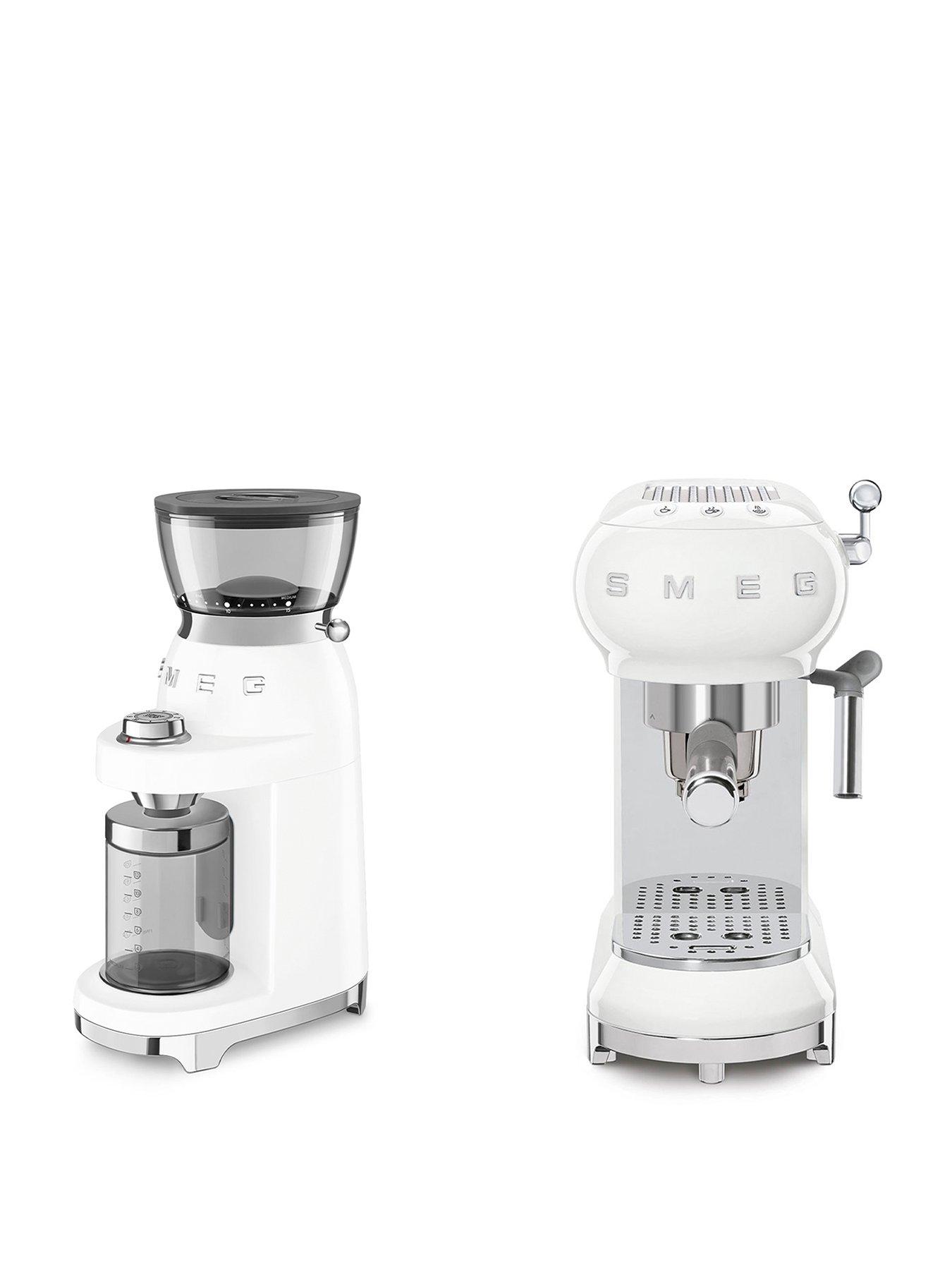 Smeg 50s Style Espresso Coffee Machine & Electric Coffee Grinder, White
