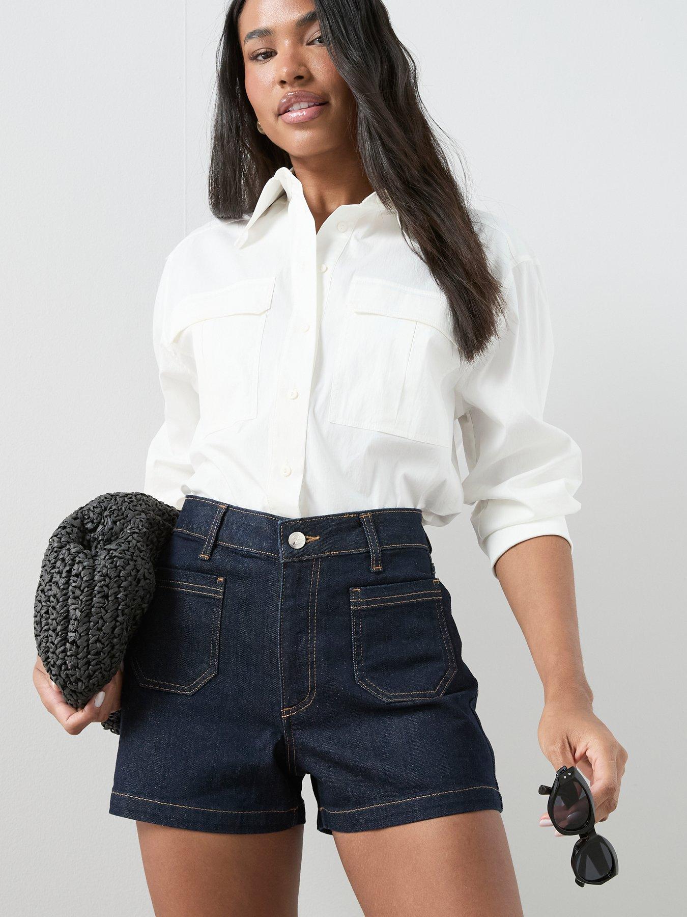 Image 5 of 6 of The Very Collection Patch Pocket Denim Shorts - Mid Wash