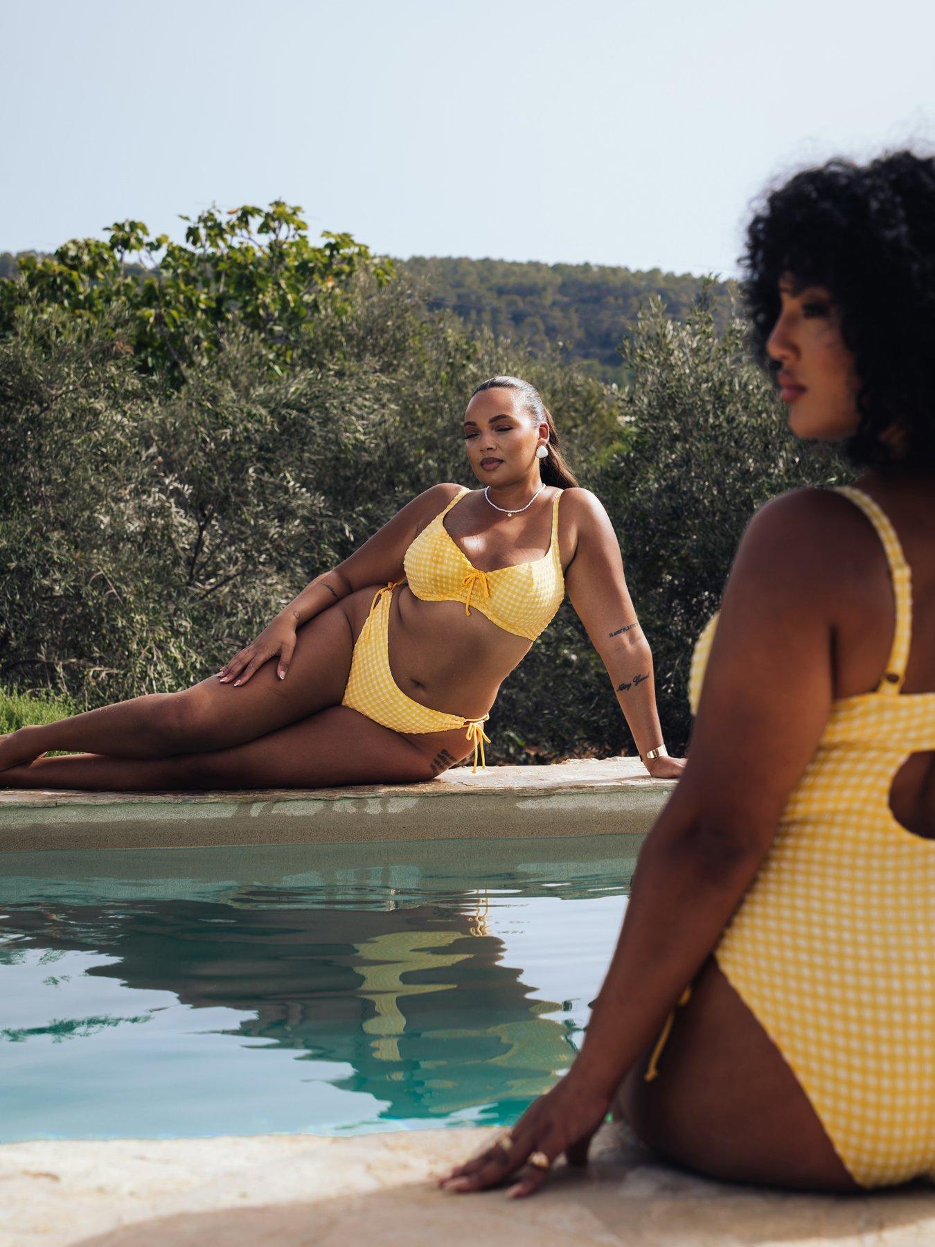 Image 2 of 6 of Curvy Kate Holiday Check Non Wired Swimsuit - Sunshine Yellow