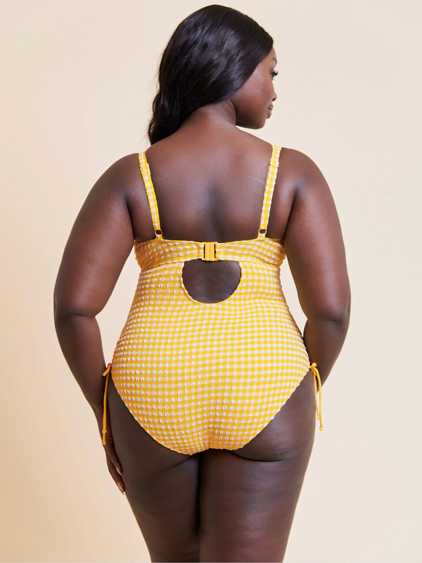 Image 3 of 6 of Curvy Kate Holiday Check Non Wired Swimsuit - Sunshine Yellow