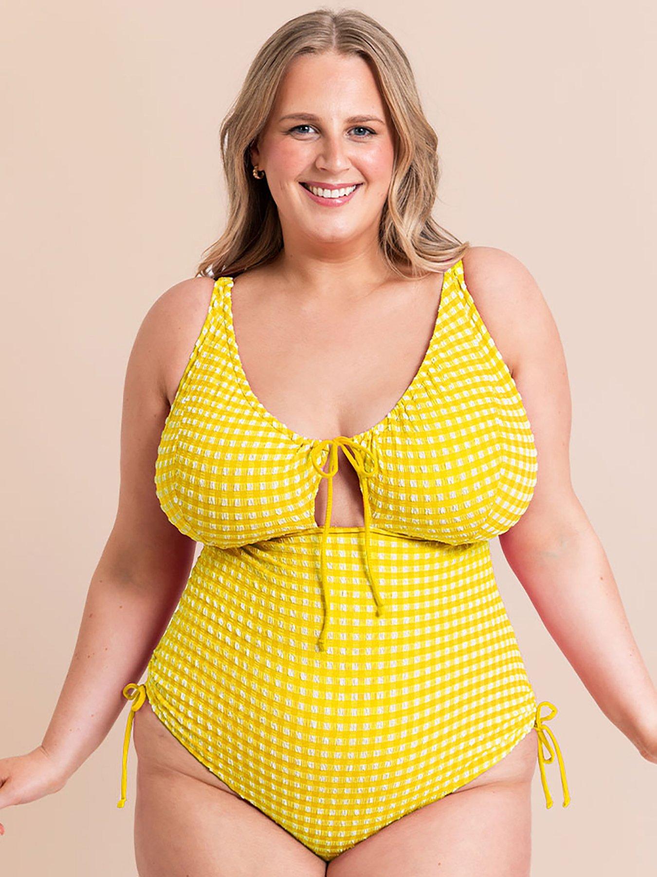 Image 4 of 6 of Curvy Kate Holiday Check Non Wired Swimsuit - Sunshine Yellow