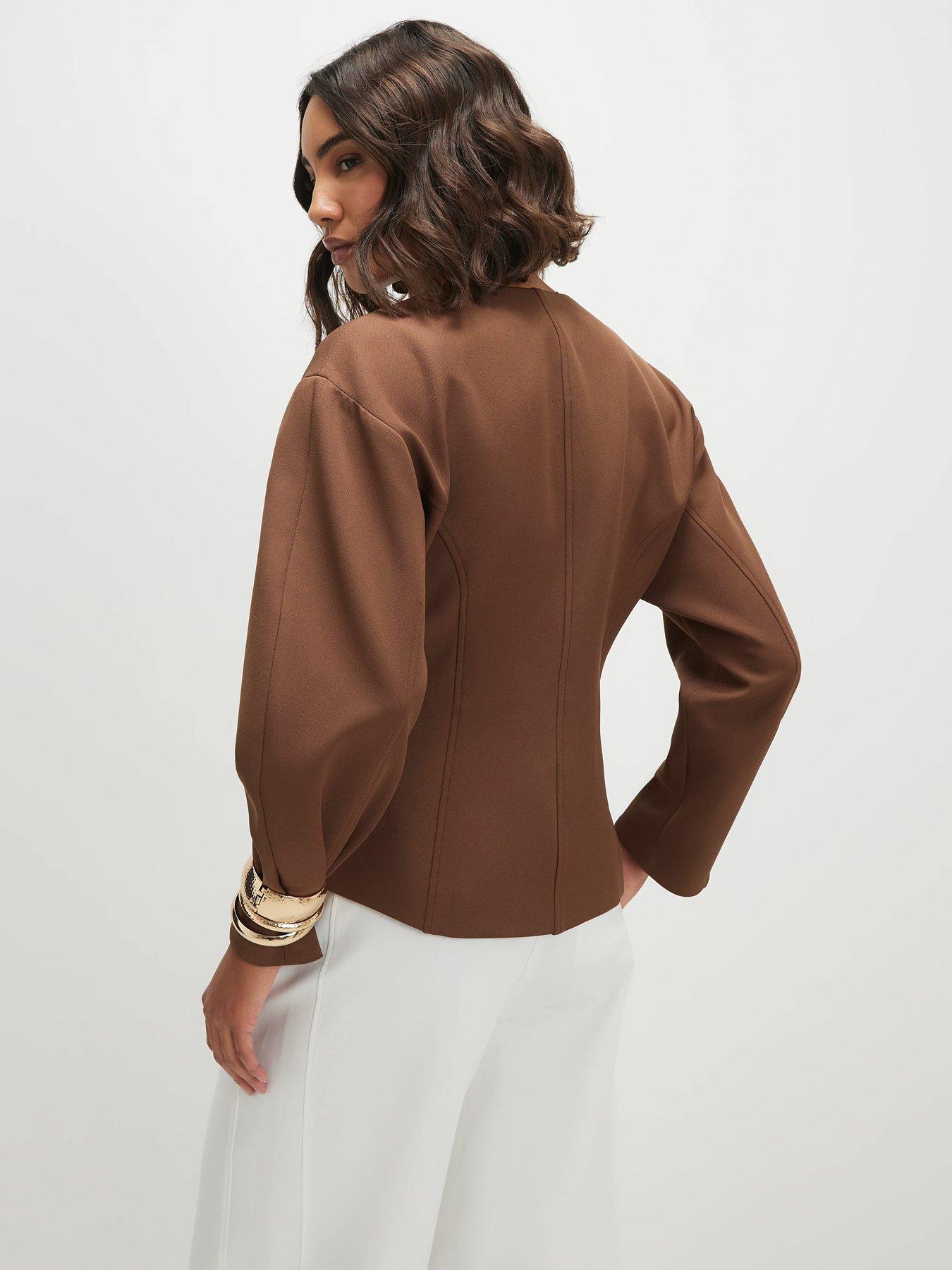 Image 2 of 3 of River Island Long Balloon Sleeve Button Up Jacket - Beige