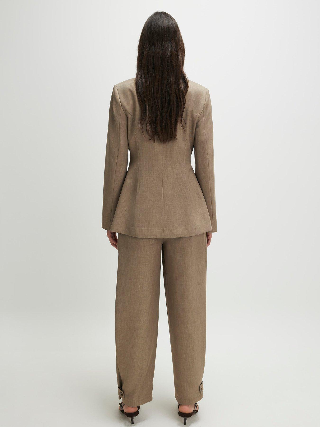 Image 2 of 6 of River Island Cross Hatch Barrel Trousers - Beige