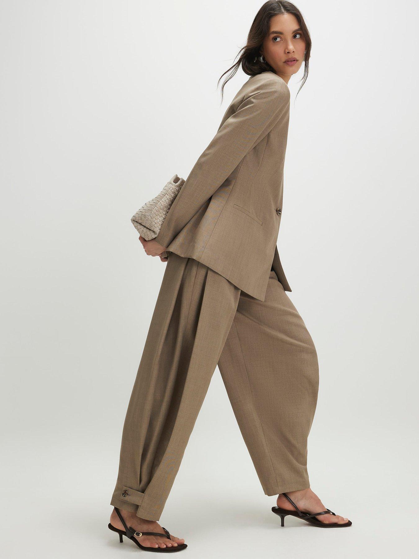 Image 3 of 6 of River Island Cross Hatch Barrel Trousers - Beige