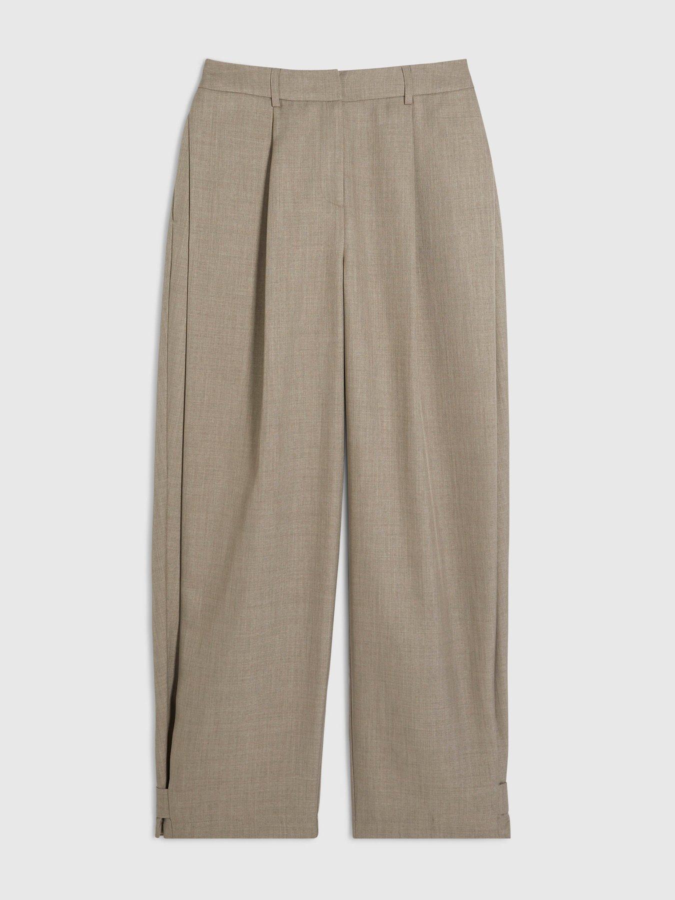 Image 5 of 6 of River Island Cross Hatch Barrel Trousers - Beige