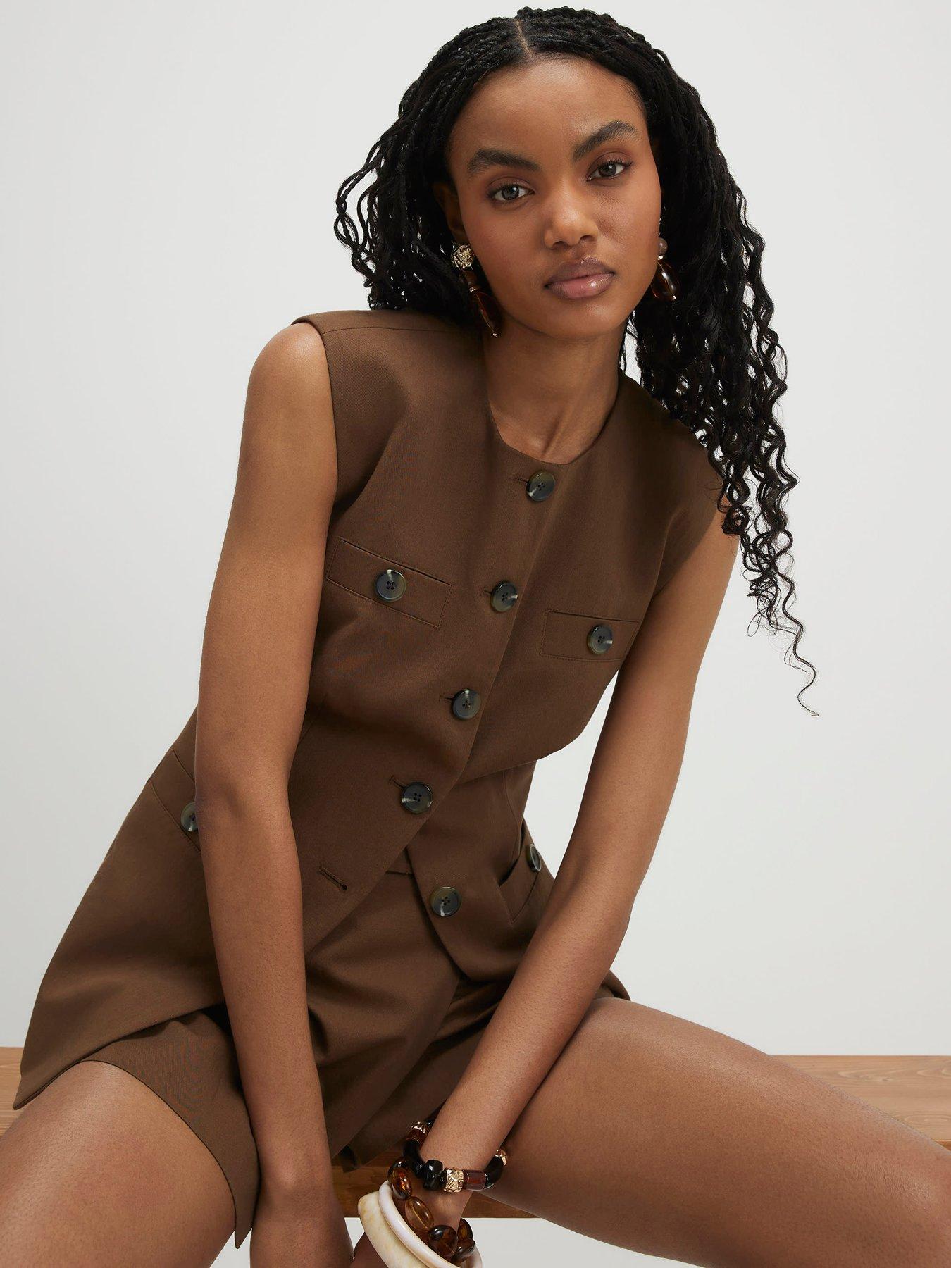River Island Military Nipped Co-Ord Waistcoat - Brown