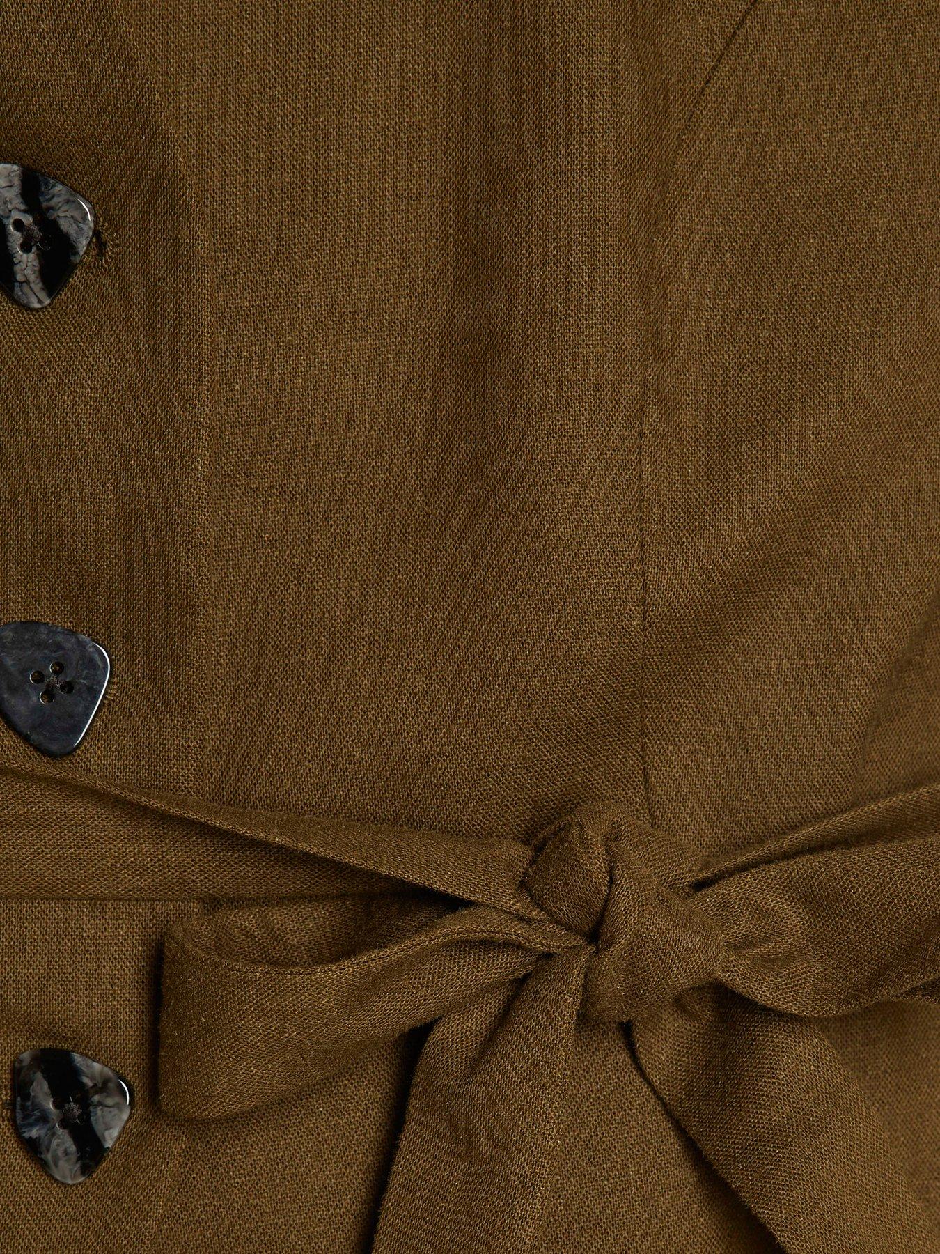 Image 6 of 6 of River Island Short Sleeve Linen Tie Waist Top - Green