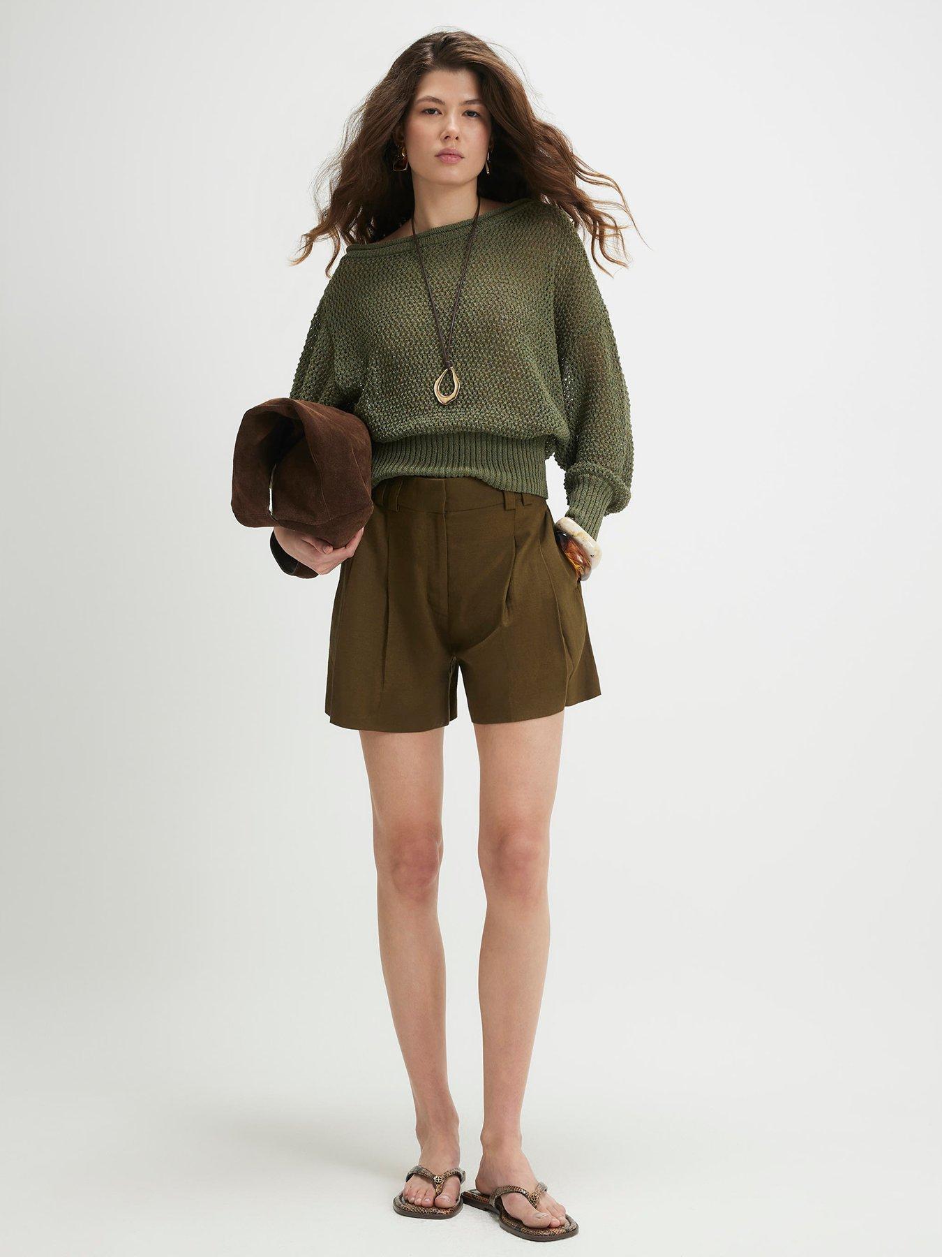 Image 3 of 6 of River Island Linen Elastic Short - Brown