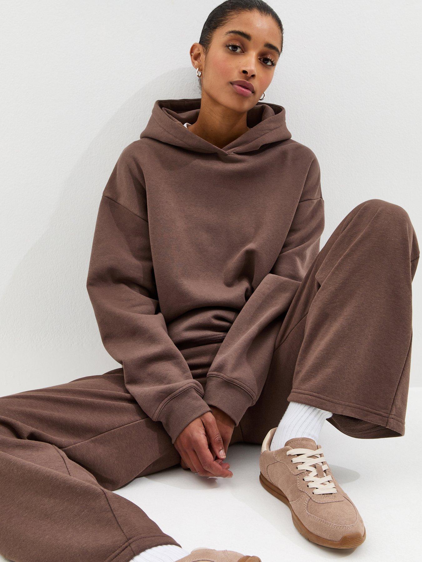  image of new-look-wide-leg-joggers-dark-brown