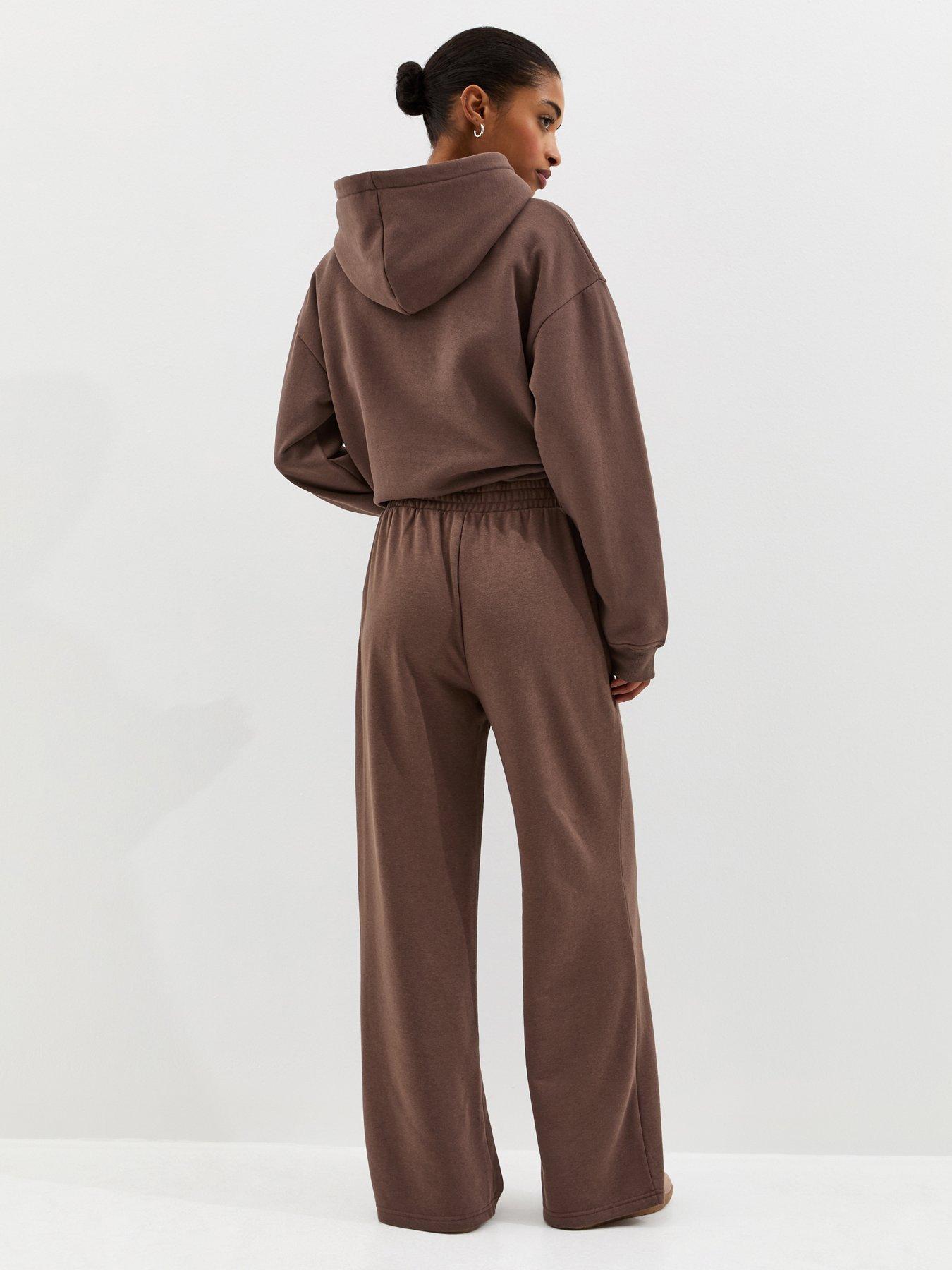  image of new-look-wide-leg-joggers-dark-brown