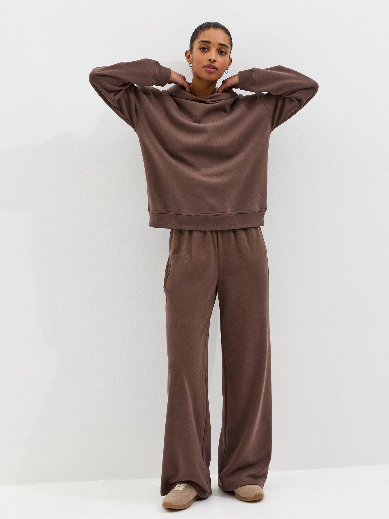  image of new-look-wide-leg-joggers-dark-brown
