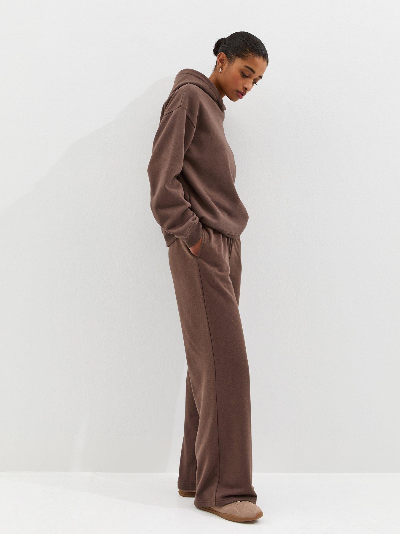  image of new-look-wide-leg-joggers-dark-brown