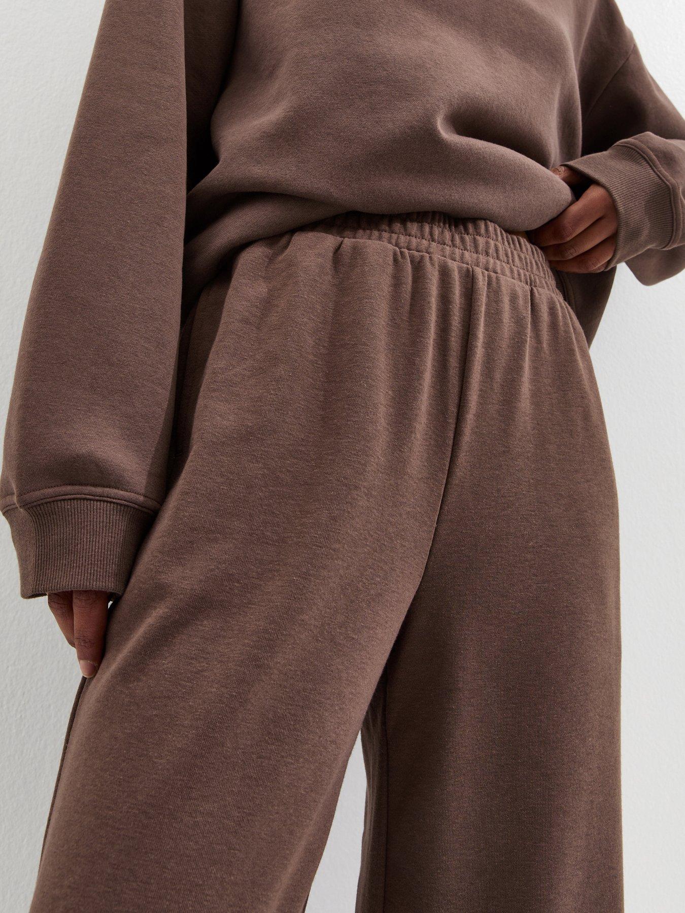  image of new-look-wide-leg-joggers-dark-brown