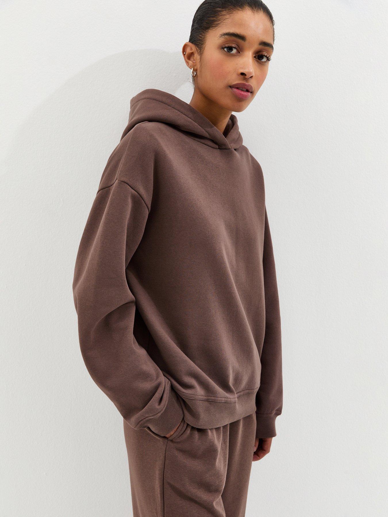 Image 1 of 6 of New Look Jersey Pullover Hoodie - Dark Brown