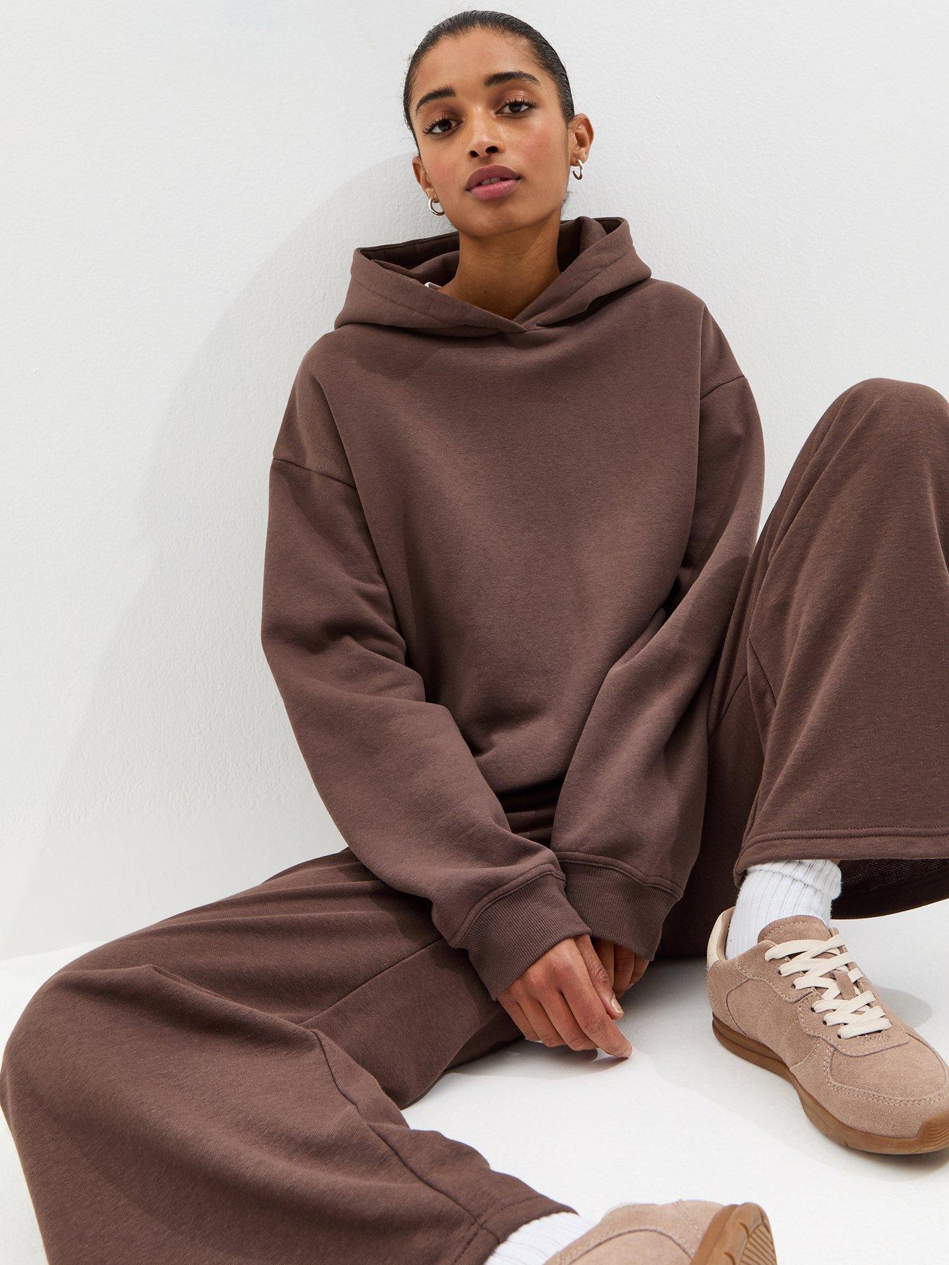 Image 3 of 6 of New Look Jersey Pullover Hoodie - Dark Brown