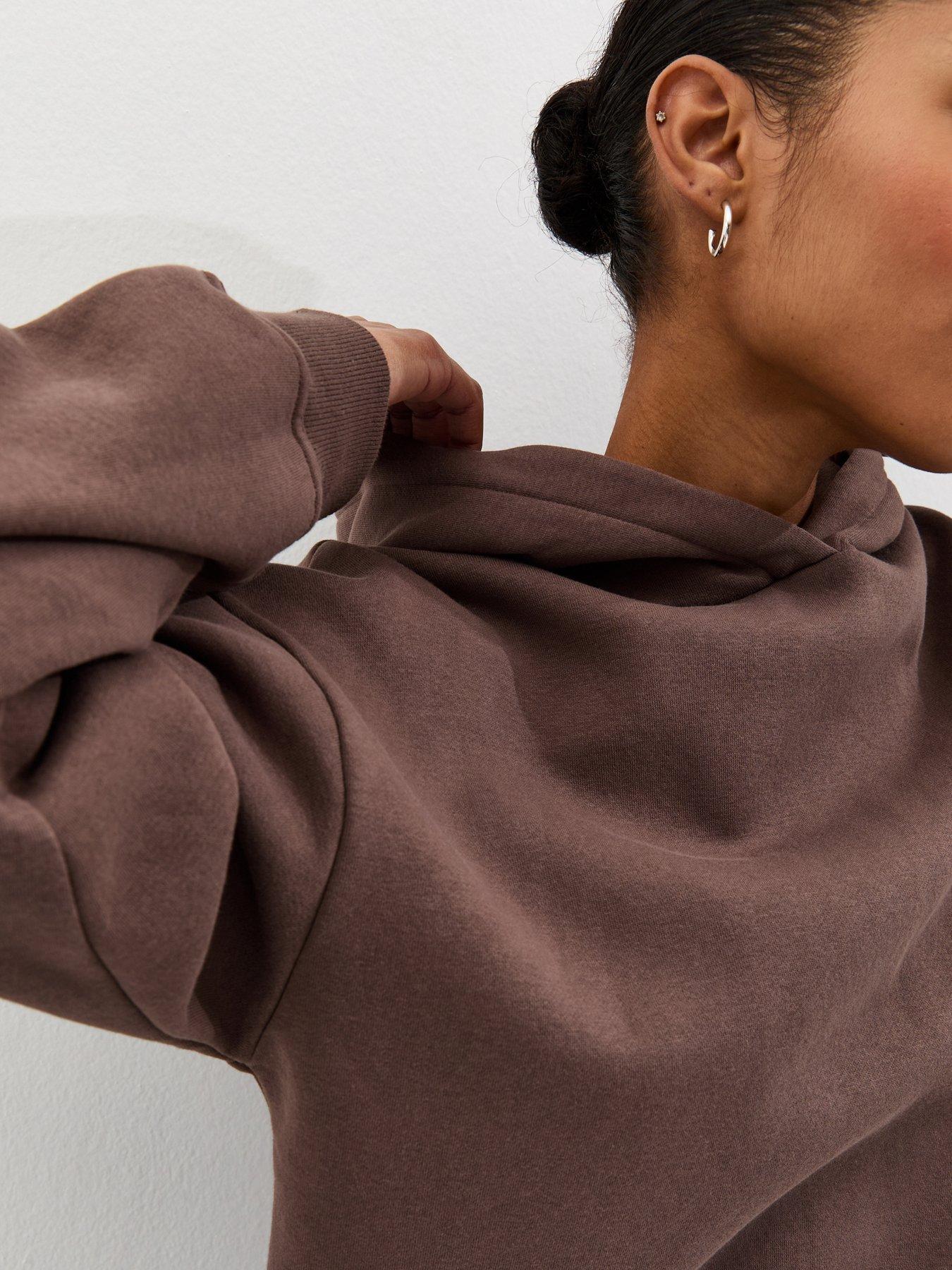 Image 5 of 6 of New Look Jersey Pullover Hoodie - Dark Brown