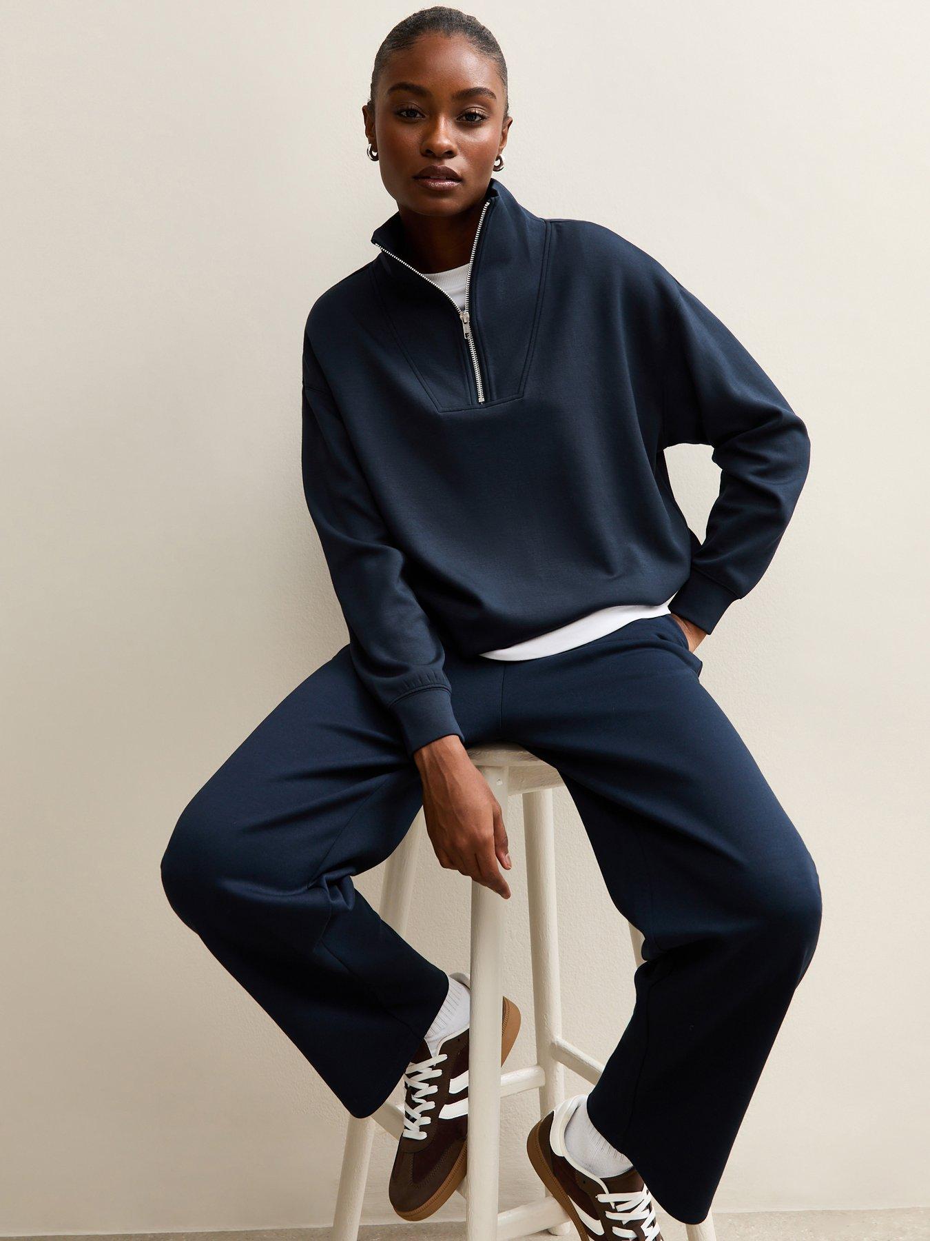Image 1 of 5 of New Look Navy Premium Quarter Zip Sweatshirt