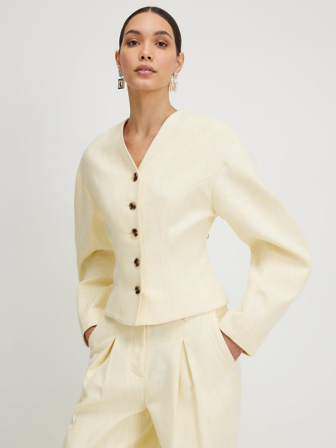 River Island Long Sleeve Linen Cocoon Seamed Co-ord Jacket - Yellow