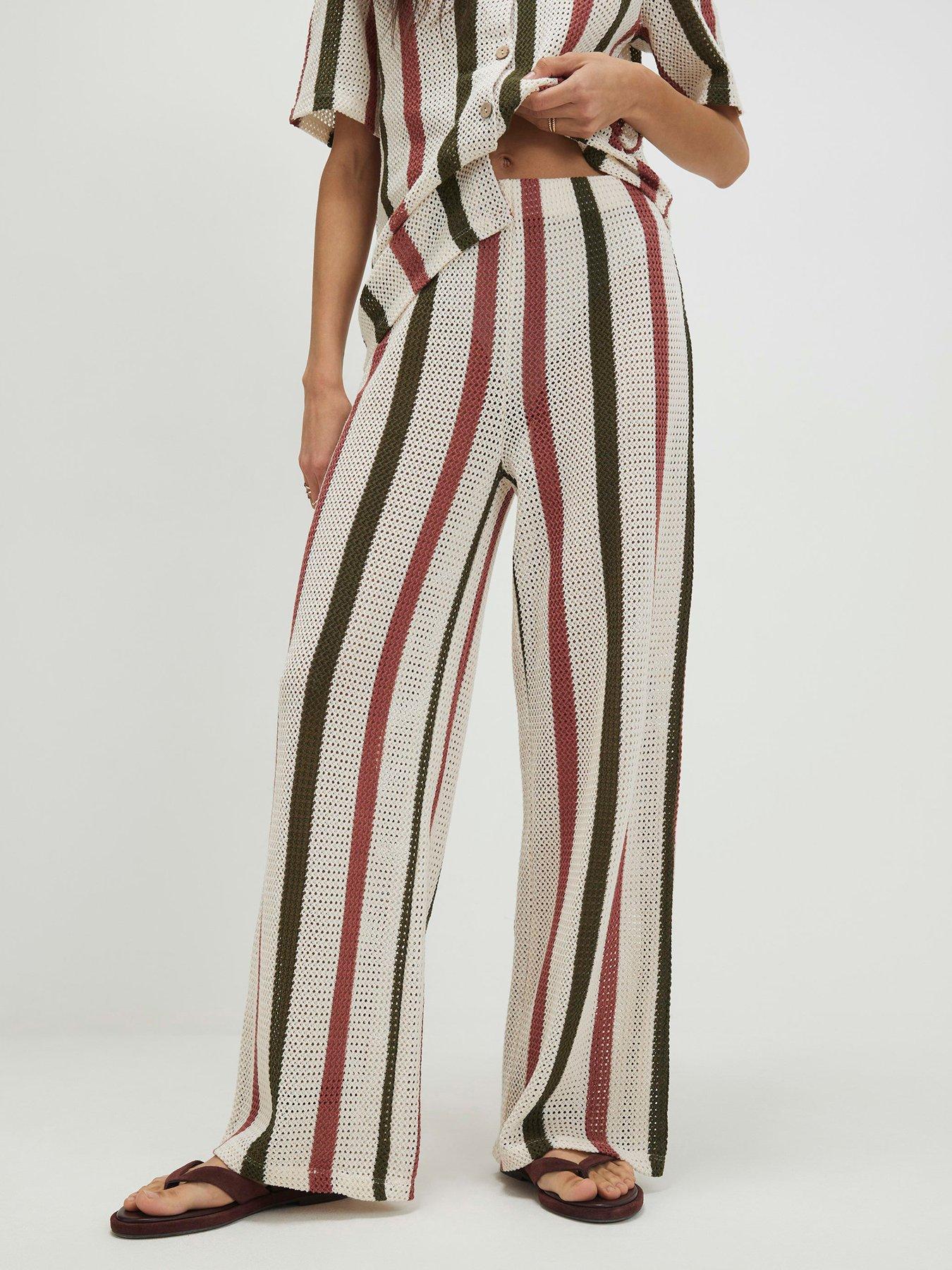 River Island Crochet Stripe Trousers - Cream