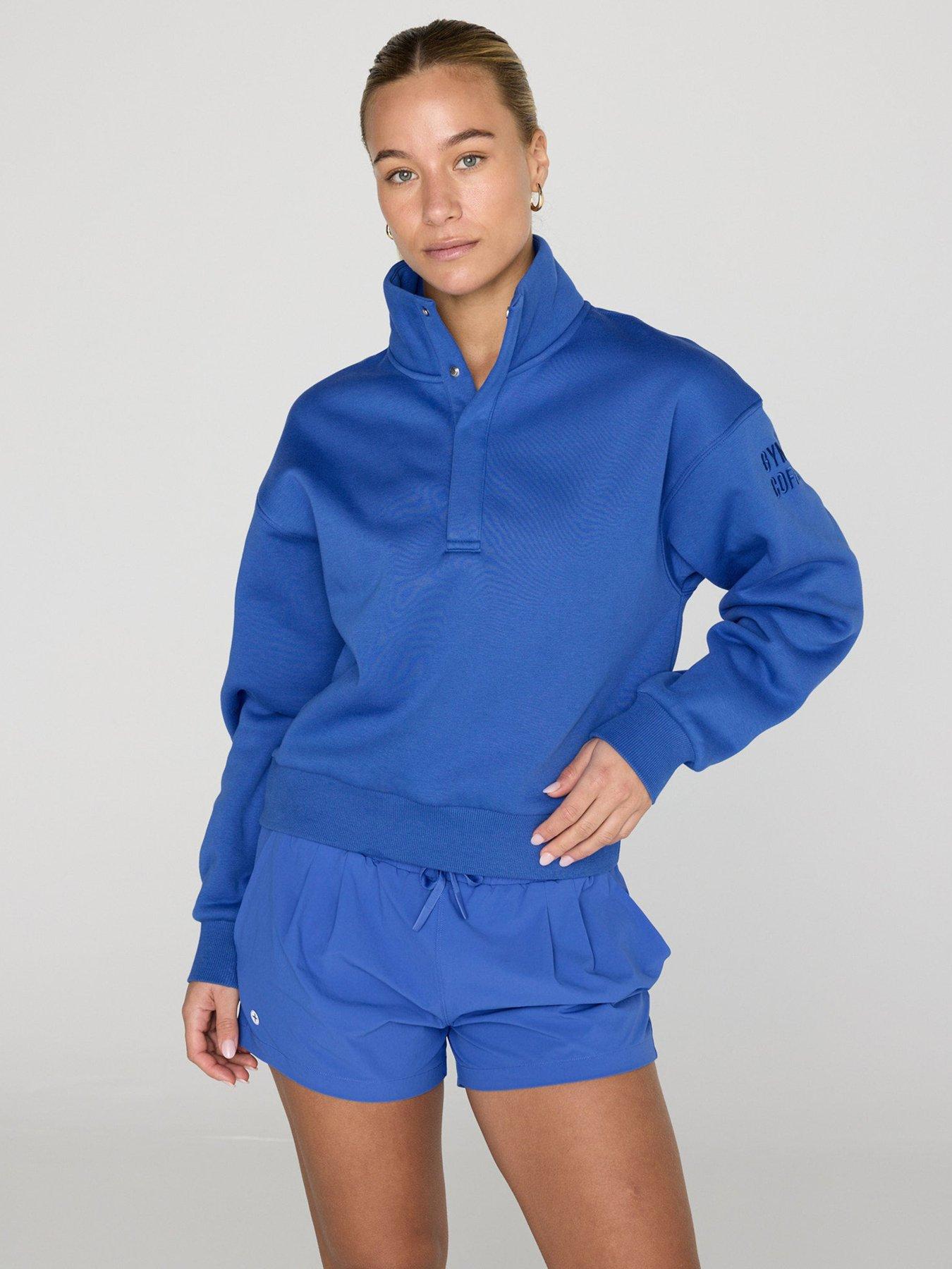 Gym + Coffee Womens Training Urban Snap Collar Sweatshirt - Blue