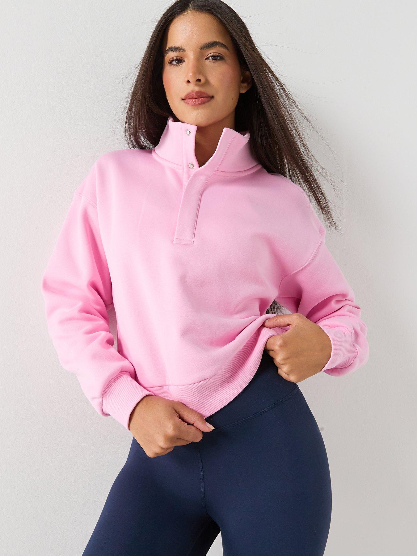 Gym + Coffee Womens Training Urban Snap Collar Sweatshirt - Pink