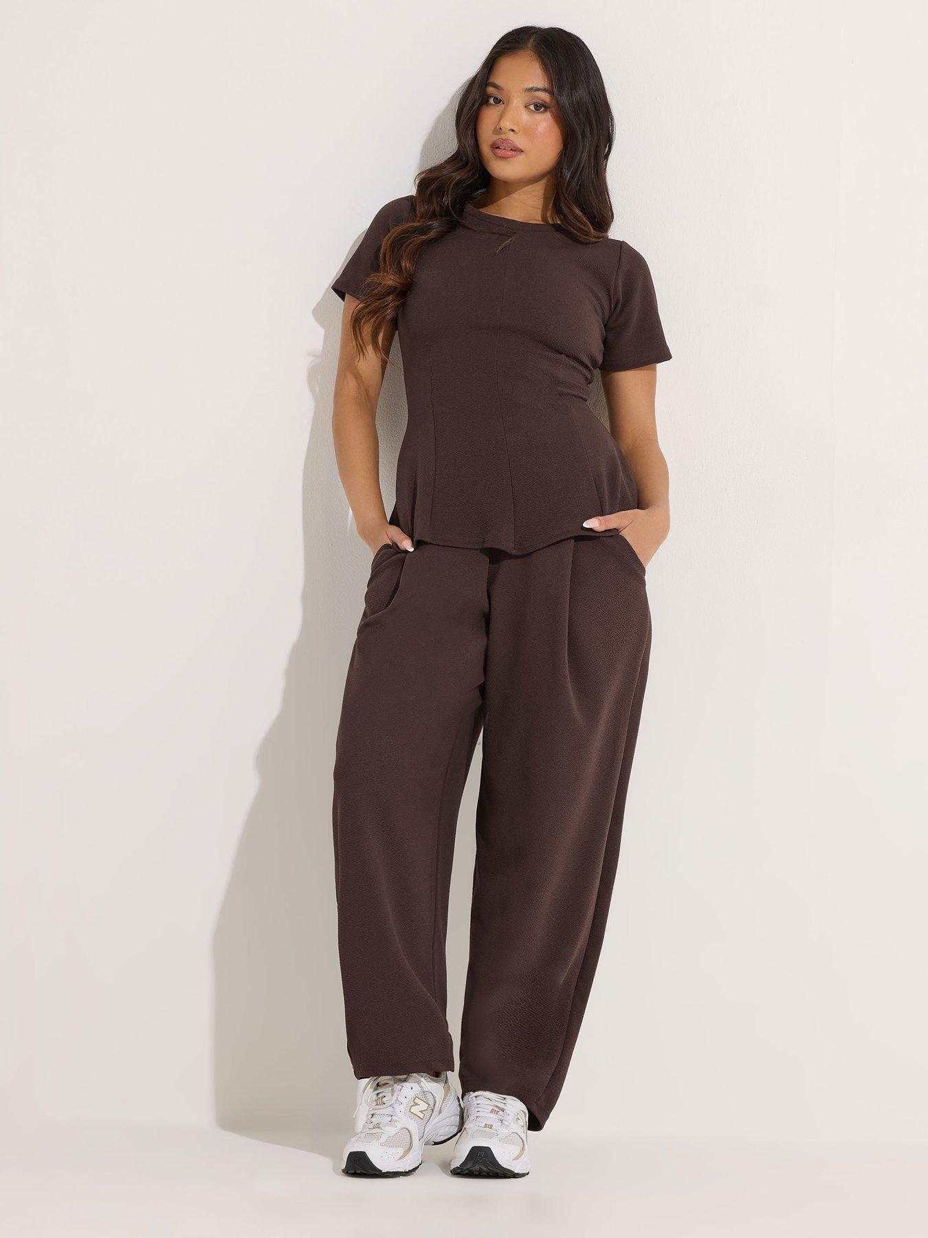  image of pixiegirl-petite-barrel-trousers-brown