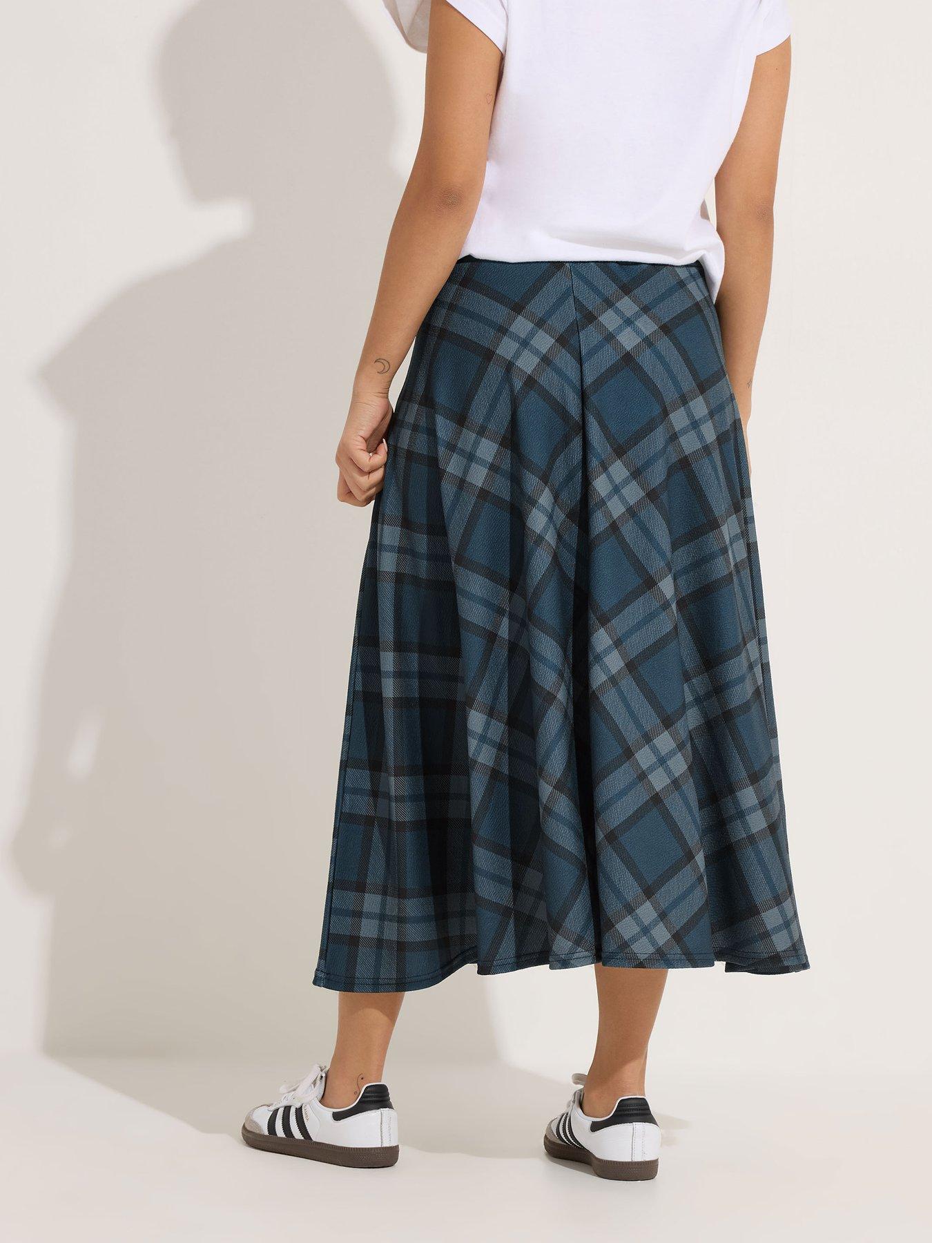  image of pixiegirl-petite-check-midaxi-skirt-green