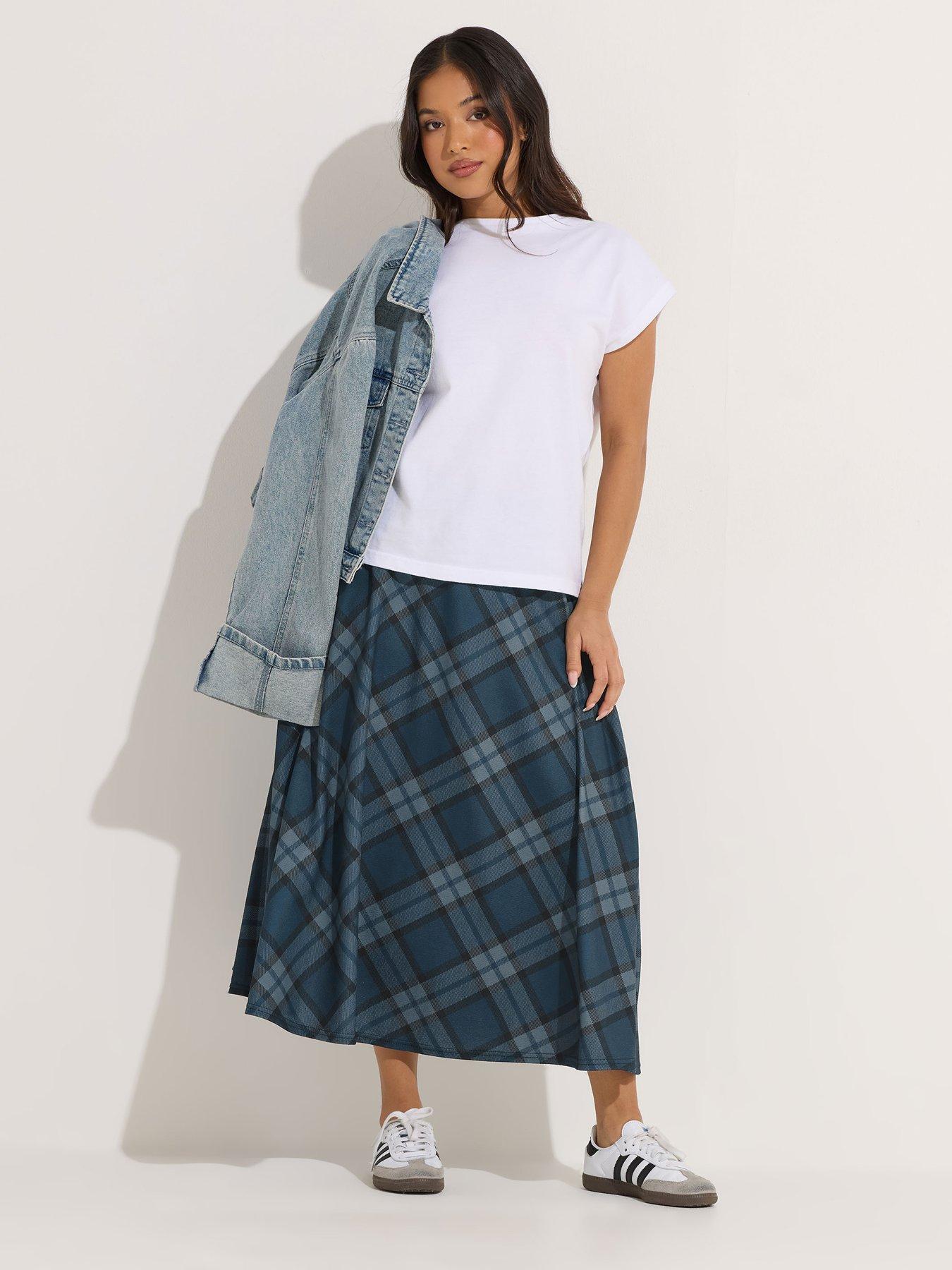  image of pixiegirl-petite-check-midaxi-skirt-green